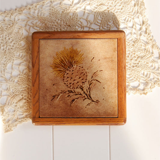 Vintage Thistle Tile and Wood Trivet Wall Decor, Vintage Home Decor, Farmhouse Kitchen Wall DEcor