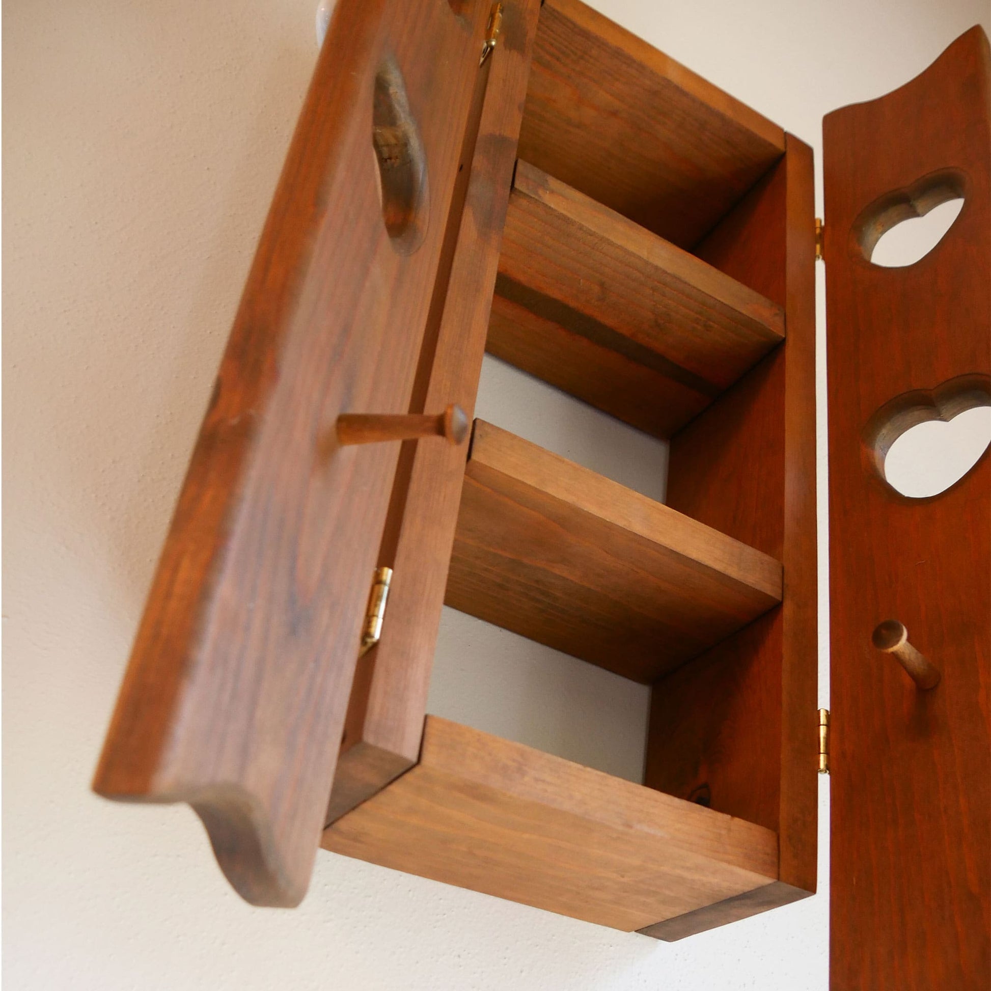 Vintage 20in 3-Shelf Heart Cutout Wall Cabinet with Porcelian Knobs Vintage Spice Cabinet Vintage Wall Cabinet Vintage Heart Cutout Cabinet