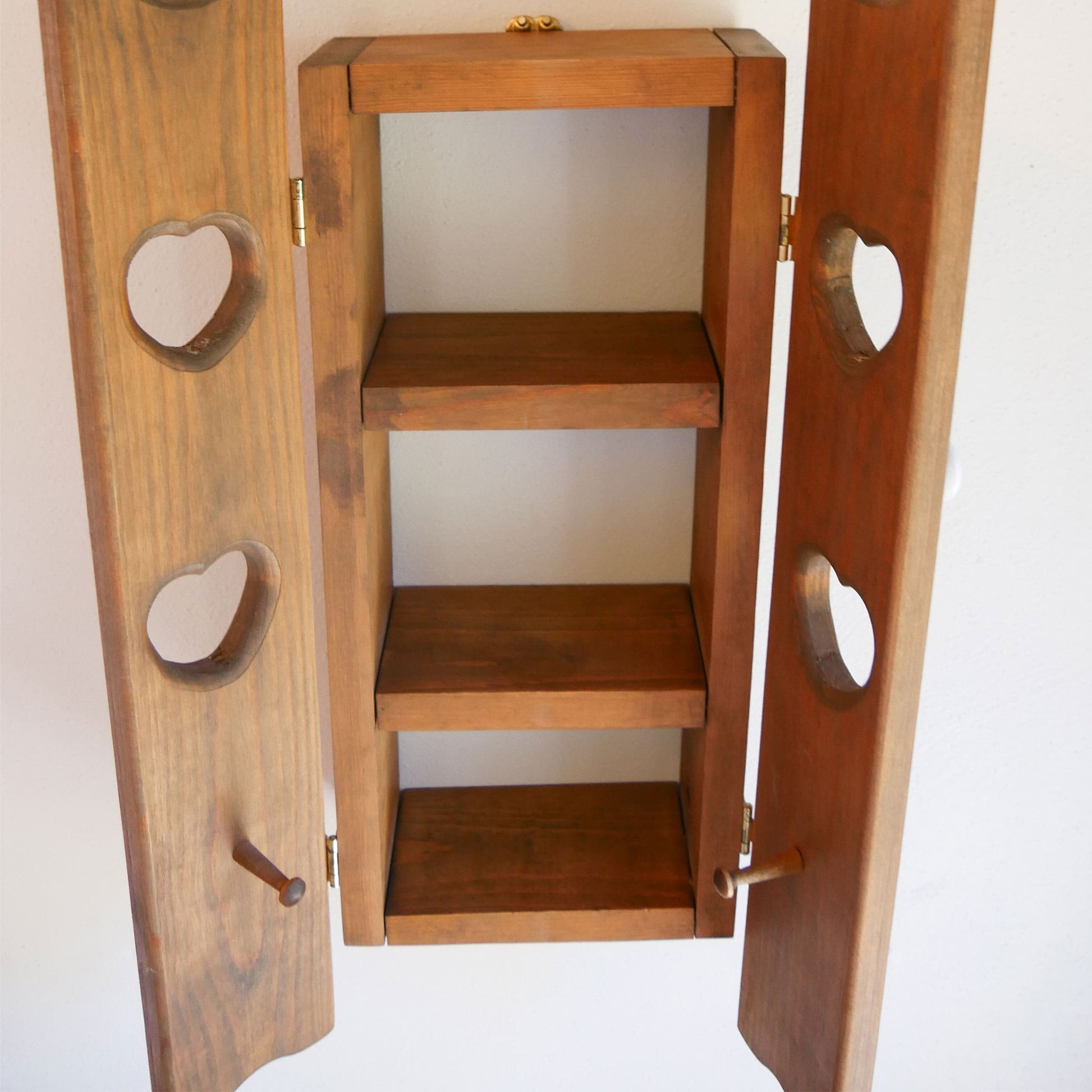 Vintage 20in 3-Shelf Heart Cutout Wall Cabinet with Porcelian Knobs Vintage Spice Cabinet Vintage Wall Cabinet Vintage Heart Cutout Cabinet