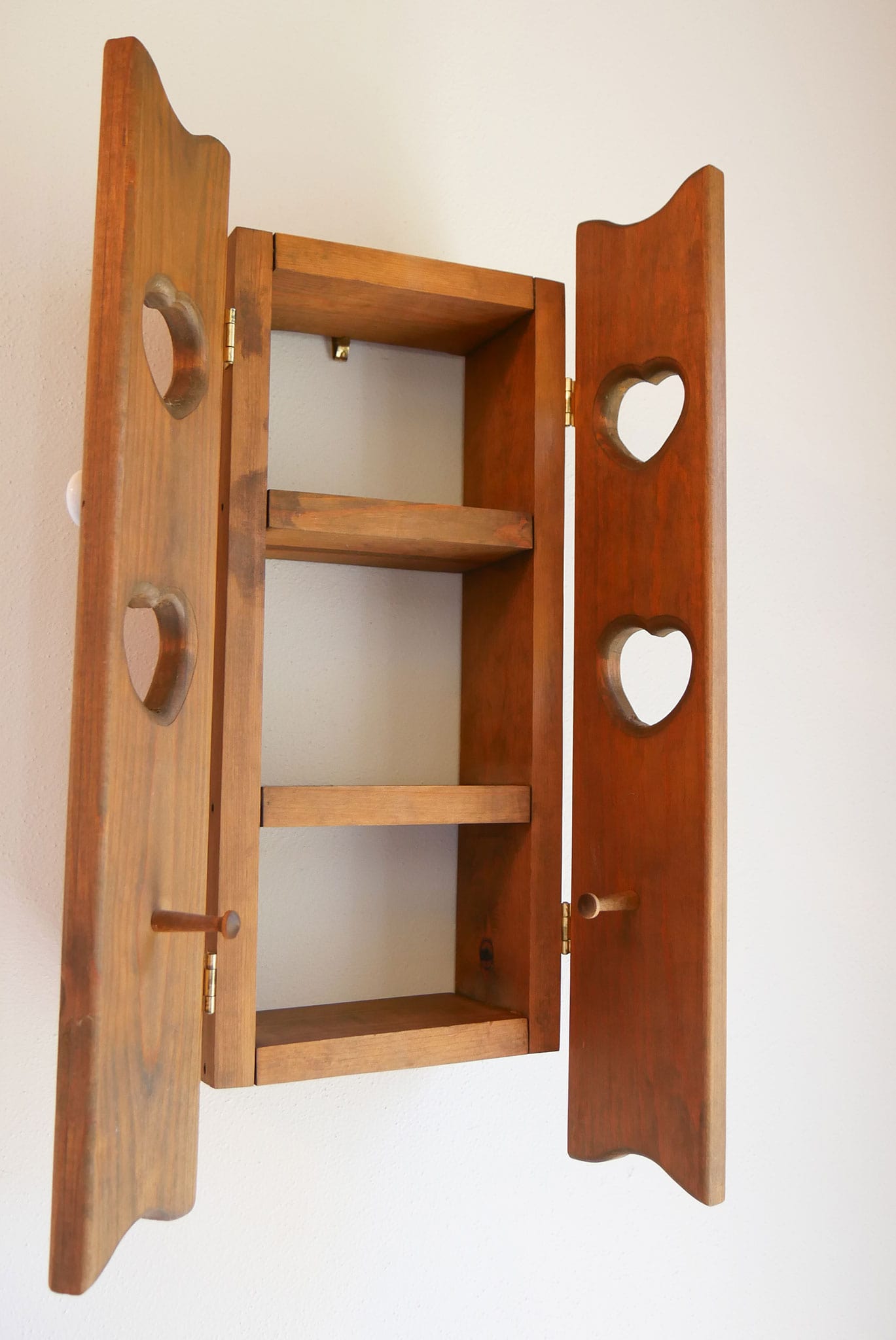 Vintage 20in 3-Shelf Heart Cutout Wall Cabinet with Porcelian Knobs Vintage Spice Cabinet Vintage Wall Cabinet Vintage Heart Cutout Cabinet