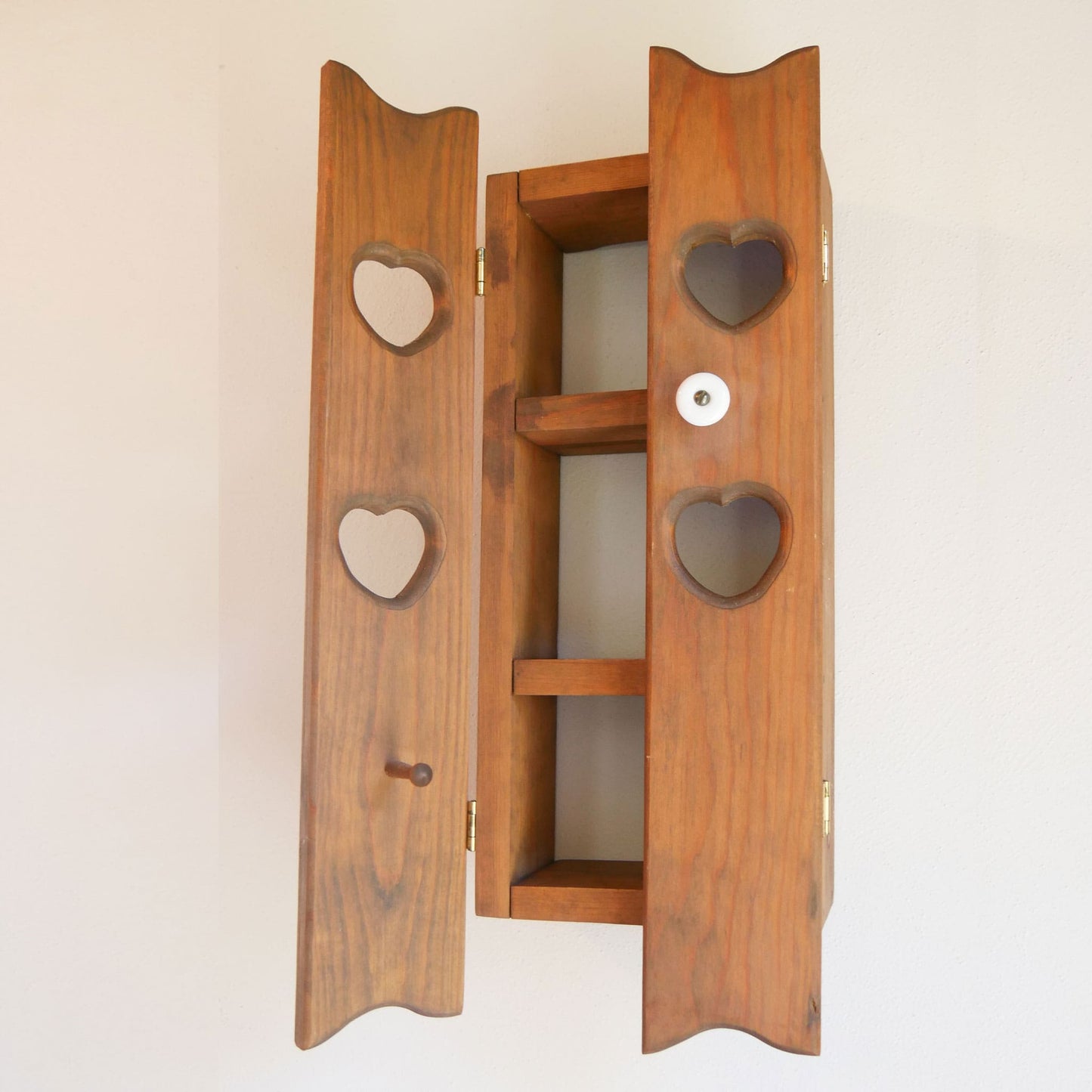 Vintage 20in 3-Shelf Heart Cutout Wall Cabinet with Porcelian Knobs Vintage Spice Cabinet Vintage Wall Cabinet Vintage Heart Cutout Cabinet