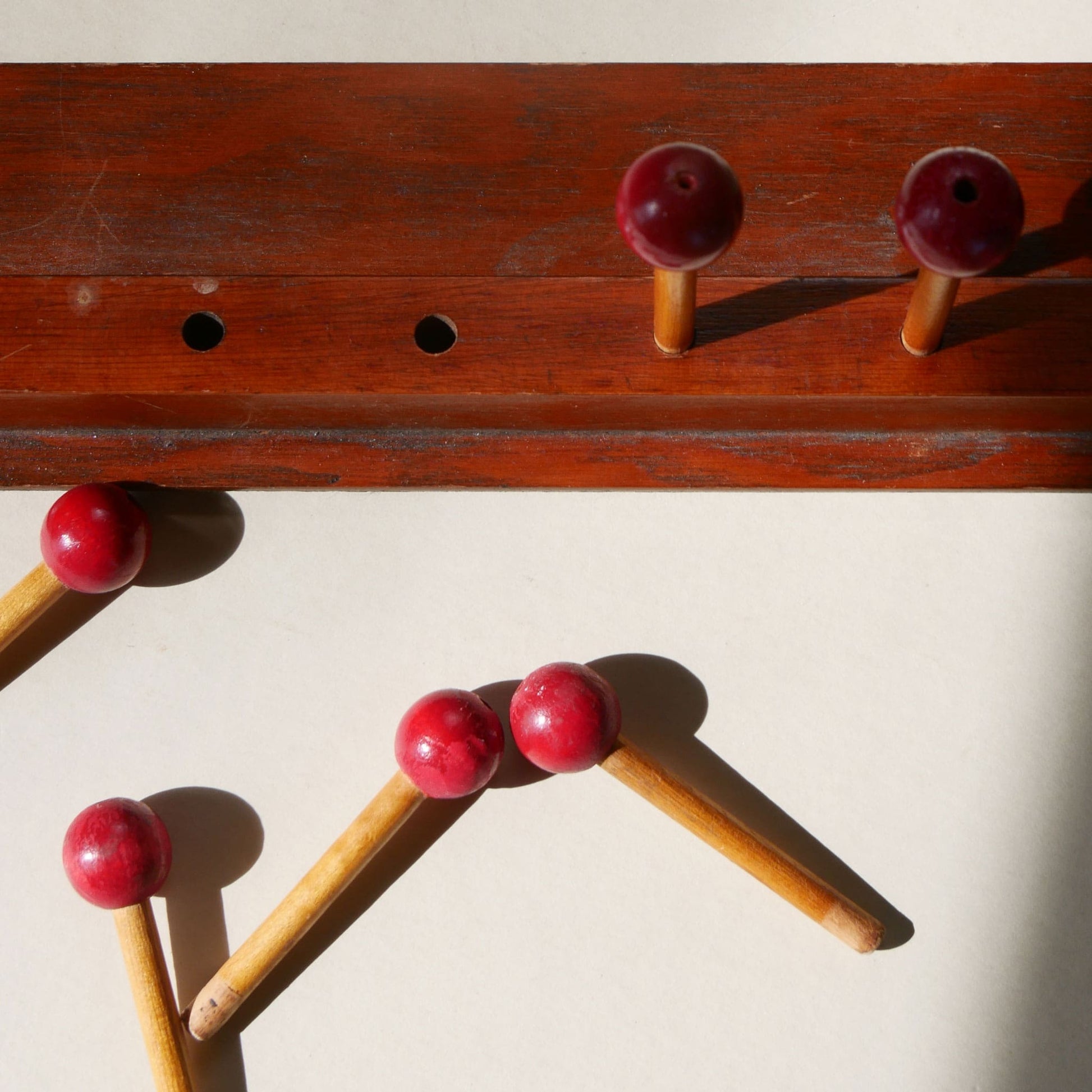Vintage 10-Peg Hook Tie Rack, Vintage Peg Hook Rack, Red Peg HOok Rack