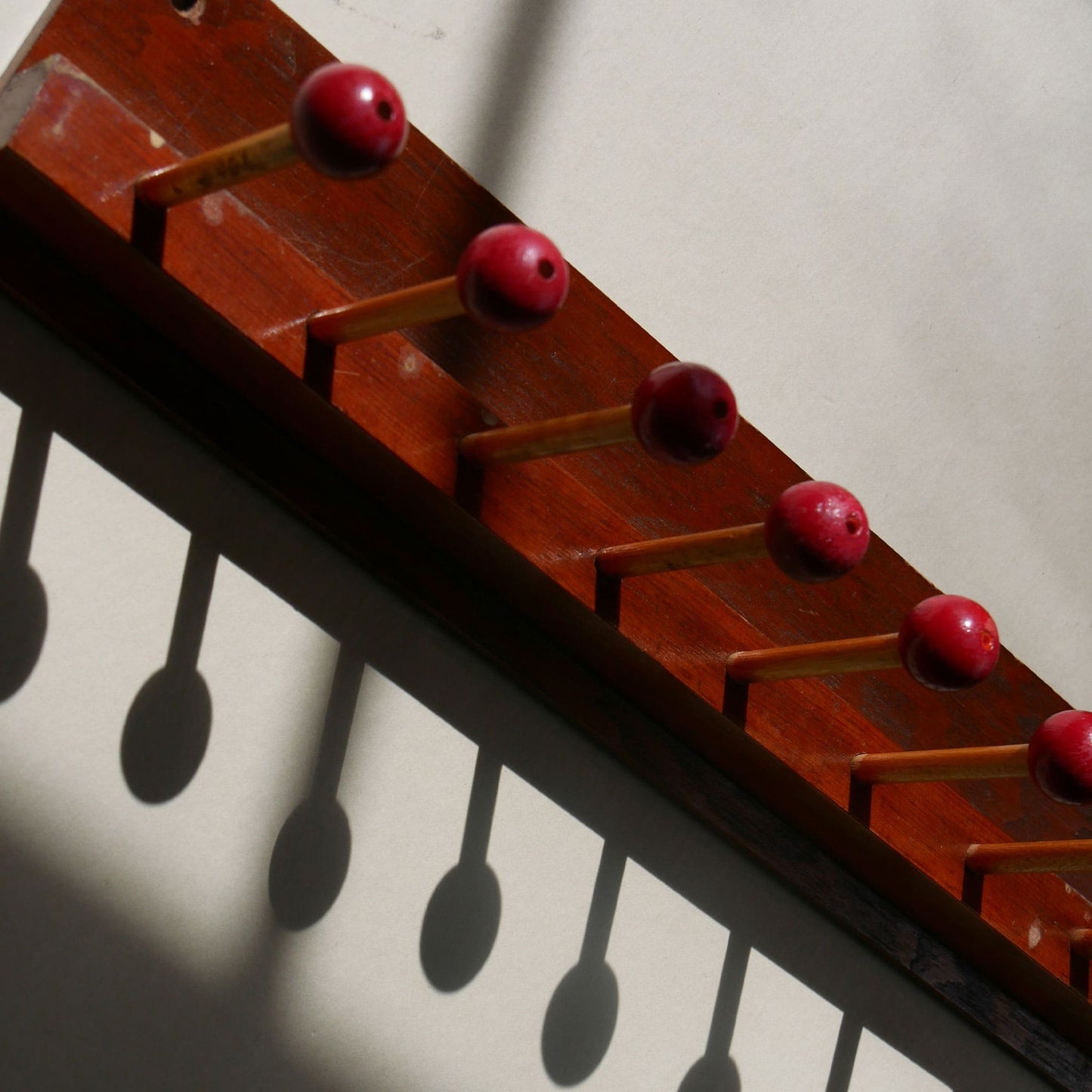 Vintage 10-Peg Hook Tie Rack, Vintage Peg Hook Rack, Red Peg HOok Rack