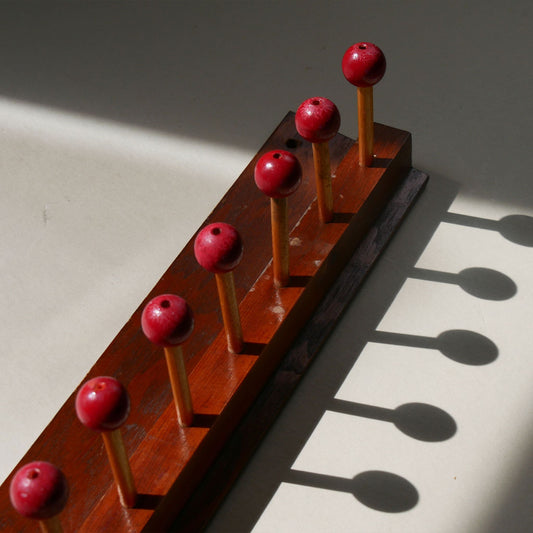Vintage 10-Peg Hook Tie Rack, Vintage Peg Hook Rack, Red Peg HOok Rack