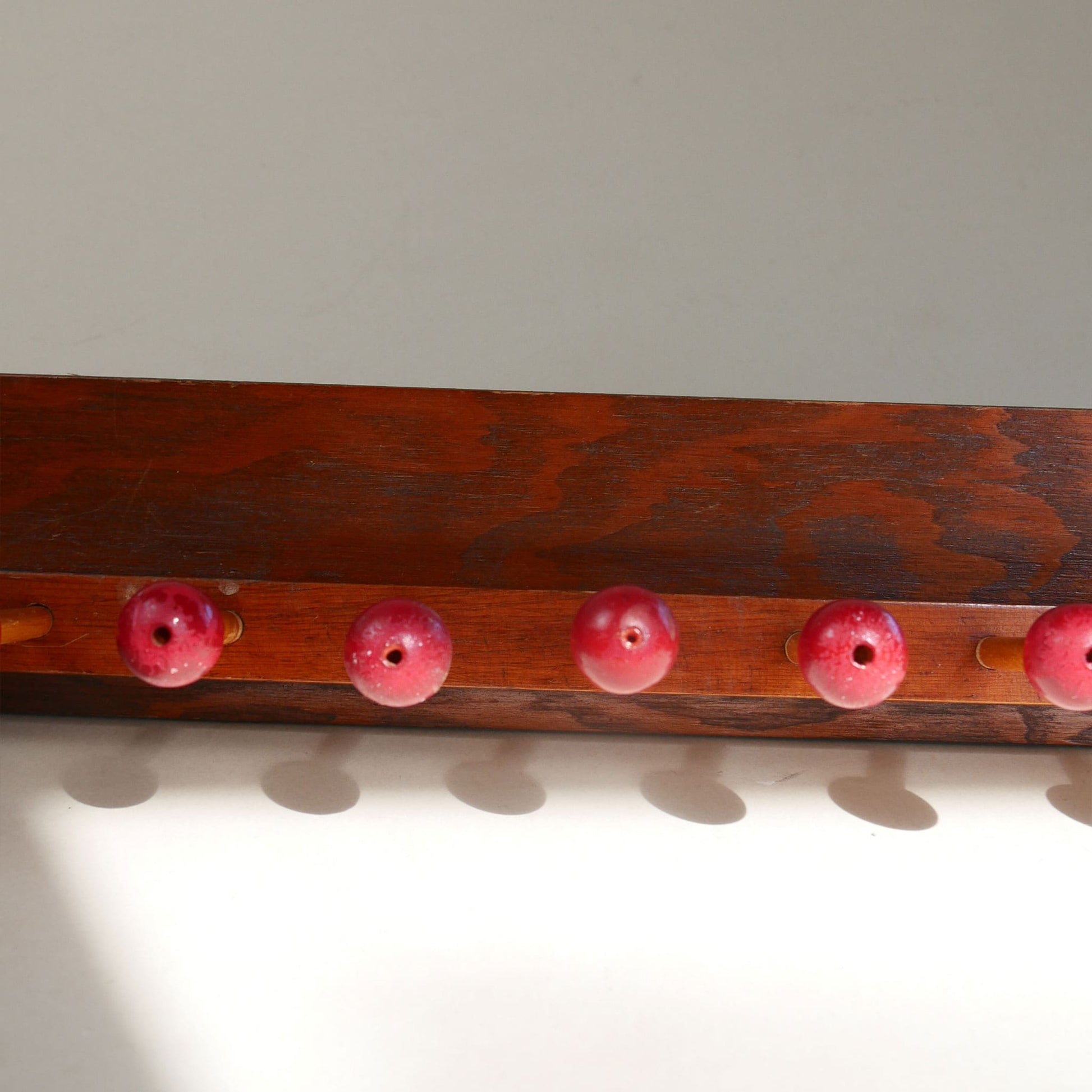 Vintage 10-Peg Hook Tie Rack, Vintage Peg Hook Rack, Red Peg HOok Rack