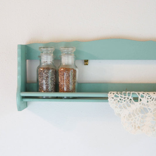 Vintage Turquoise Spice Rack Wall Shelf Vintage Spice Rack Farmhouse Spice Rack Vintage Farmhouse Kitchen Decor Vintage Kitchen Shelf Farmhouse Kitchen Decor