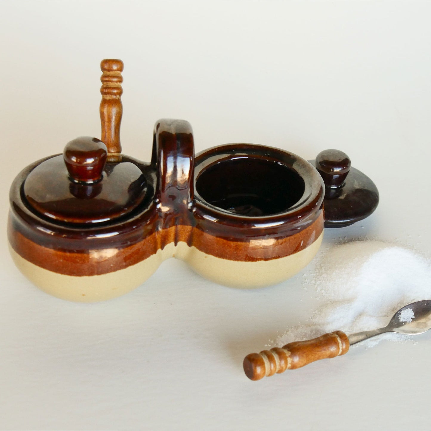 Vintage Two-Tone Stoneware Double Condiment Dish, Vintage Conditment Dish, Vintage Stoneware Condiment Dish, Vintage Condiment Stoneware, Vintage Jam Jelly Stoneware, Vintage Farmhouse Stoneware, Vintage Home Decor