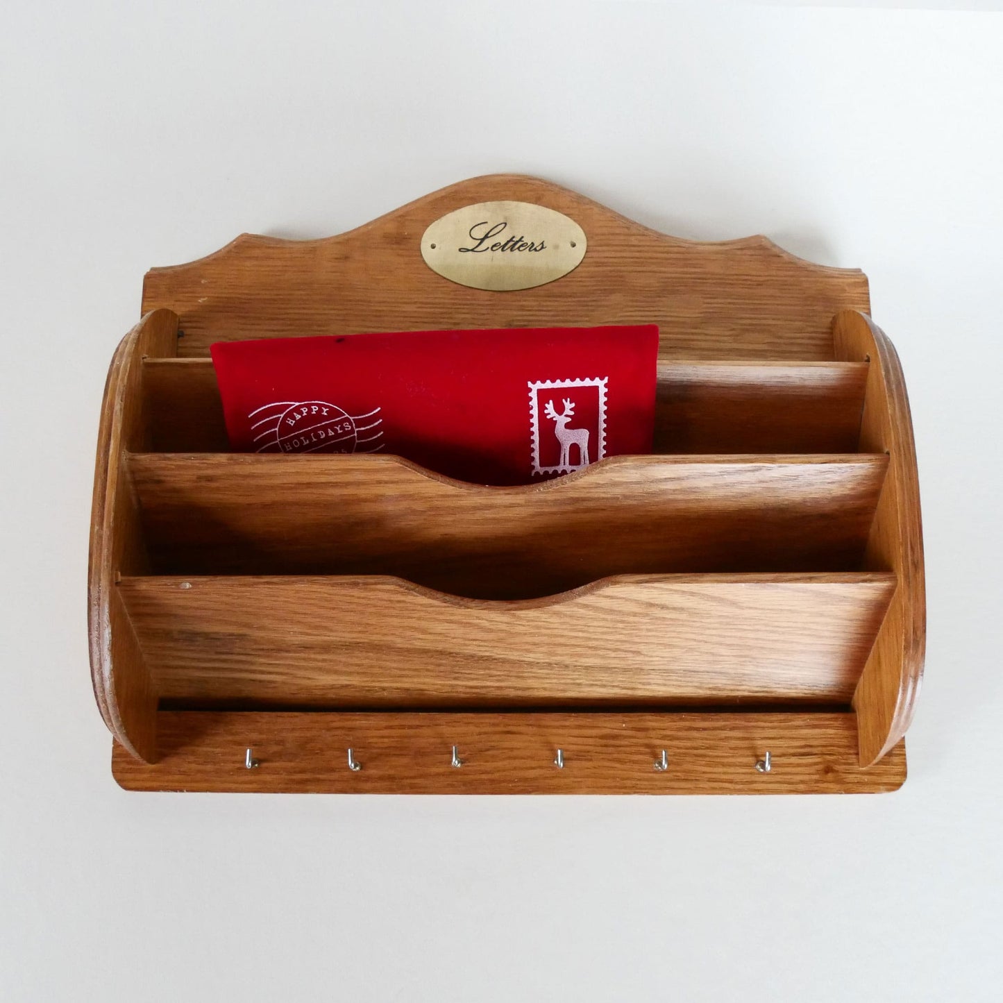 Vintage Wood Letter Organizer with Key Hanger, Vintage Mail Sort, Vintage Wood Wall Mounted Wall Sort, Vintage Home Decor