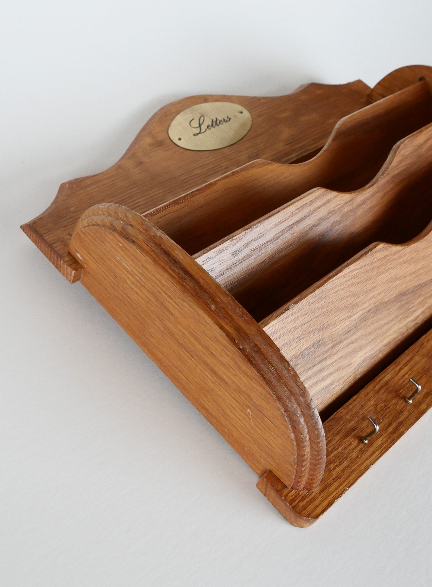 Vintage Wood Letter Organizer with Key Hanger, Vintage Mail Sort, Vintage Wood Wall Mounted Wall Sort, Vintage Home Decor