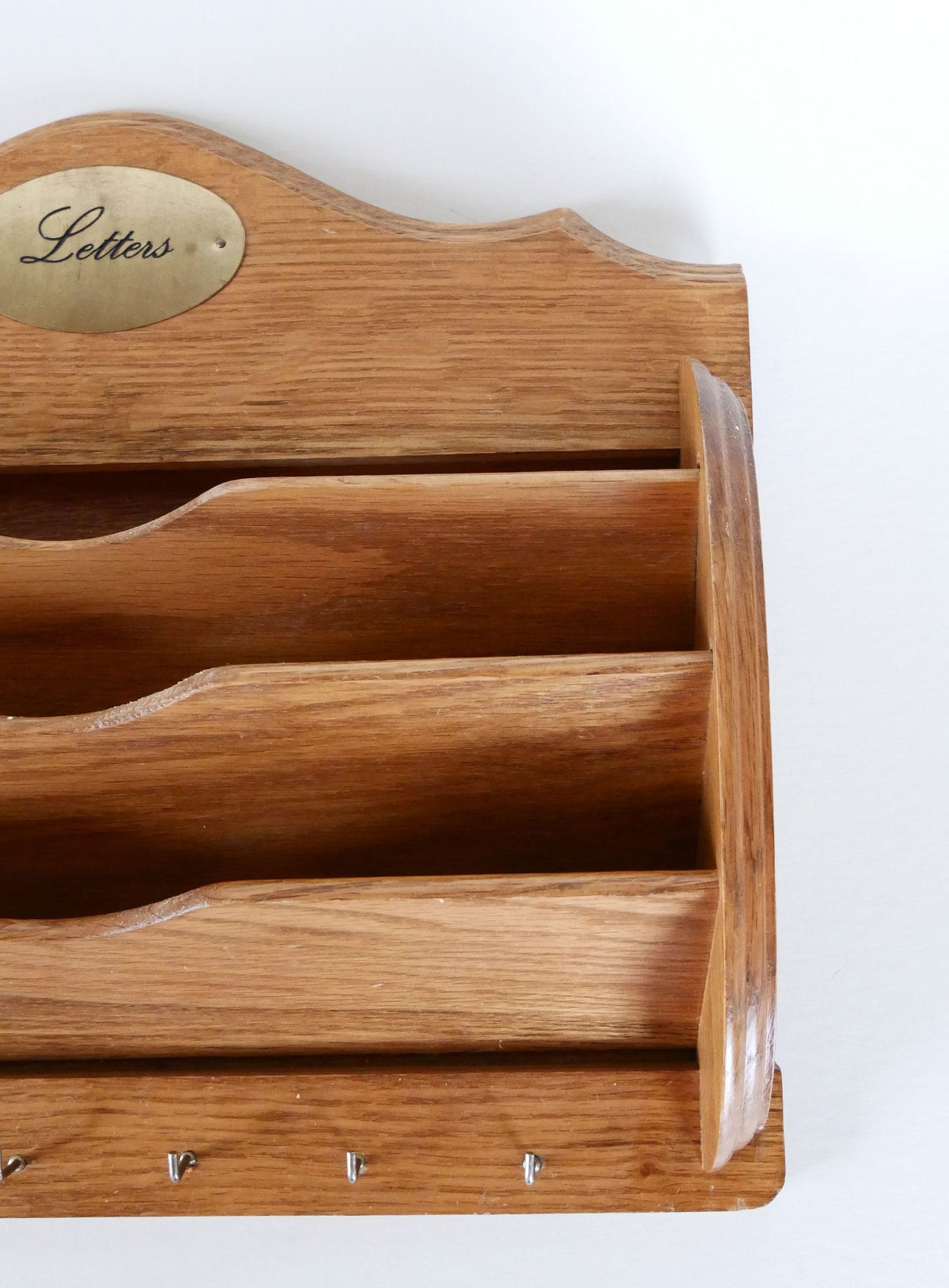 Vintage Wood Letter Organizer with Key Hanger, Vintage Mail Sort, Vintage Wood Wall Mounted Wall Sort, Vintage Home Decor