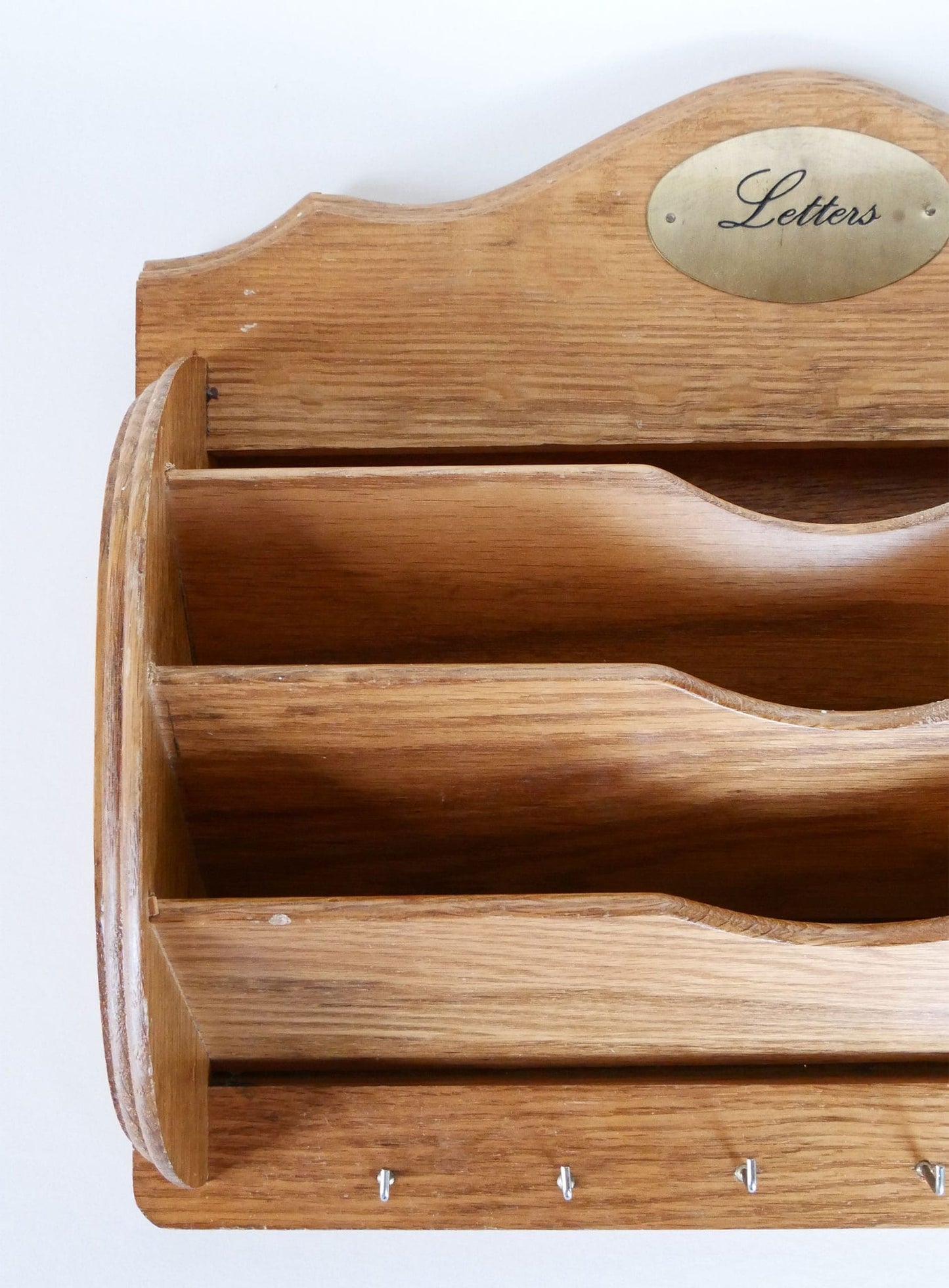 Vintage Wood Letter Organizer with Key Hanger, Vintage Mail Sort, Vintage Wood Wall Mounted Wall Sort, Vintage Home Decor