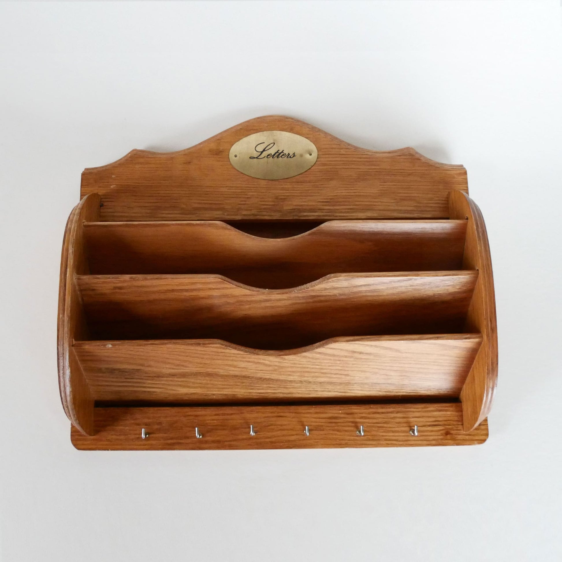 Vintage Wood Letter Organizer with Key Hanger, Vintage Mail Sort, Vintage Wood Wall Mounted Wall Sort, Vintage Home Decor