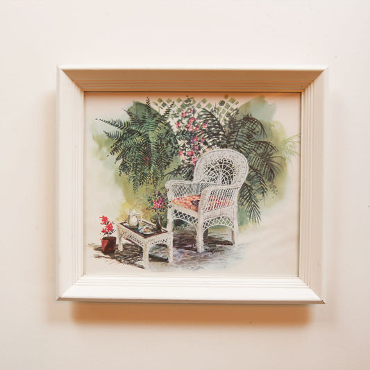 Vintage White Framed Tropical Artwork, Tropical Artwork, Vintage Tropical Artwork, Vintage Coastal Wall Decor, Vintage Retro Wicker ARtwork, Vintage White Wicker Art, Vintage Tropical Decor