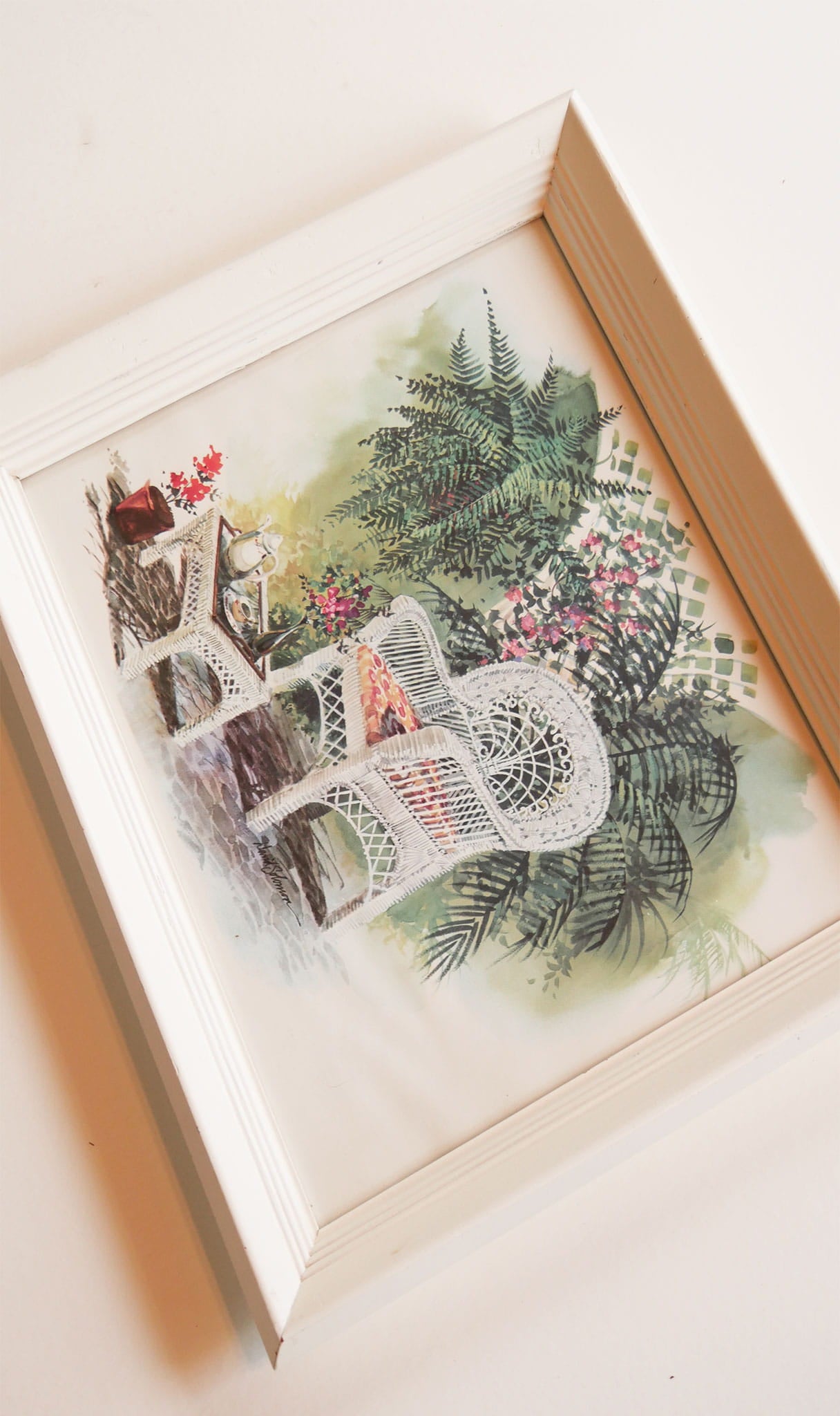 Vintage White Framed Tropical Artwork, Tropical Artwork, Vintage Tropical Artwork, Vintage Coastal Wall Decor, Vintage Retro Wicker ARtwork, Vintage White Wicker Art, Vintage Tropical Decor