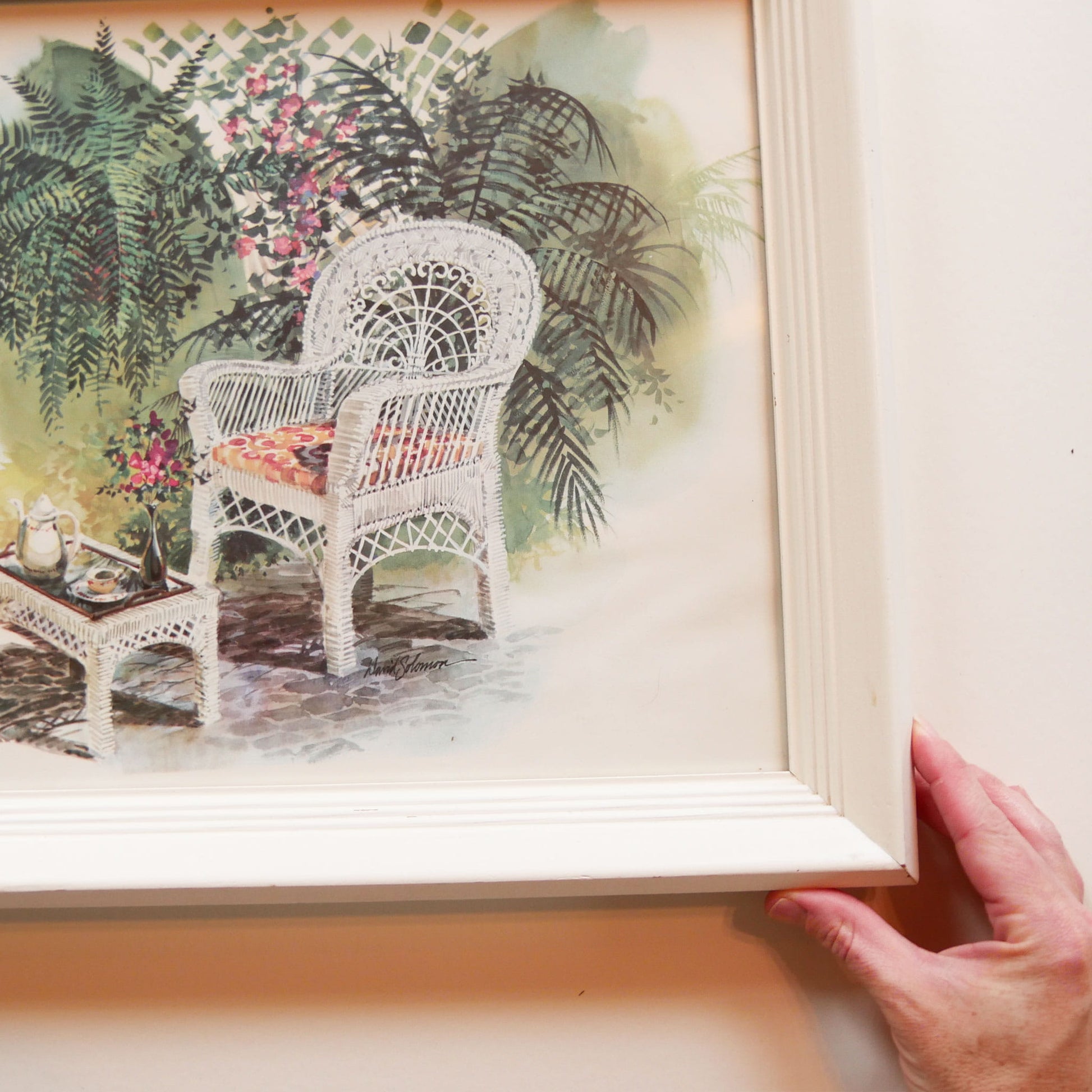 Vintage White Framed Tropical Artwork, Tropical Artwork, Vintage Tropical Artwork, Vintage Coastal Wall Decor, Vintage Retro Wicker ARtwork, Vintage White Wicker Art, Vintage Tropical Decor