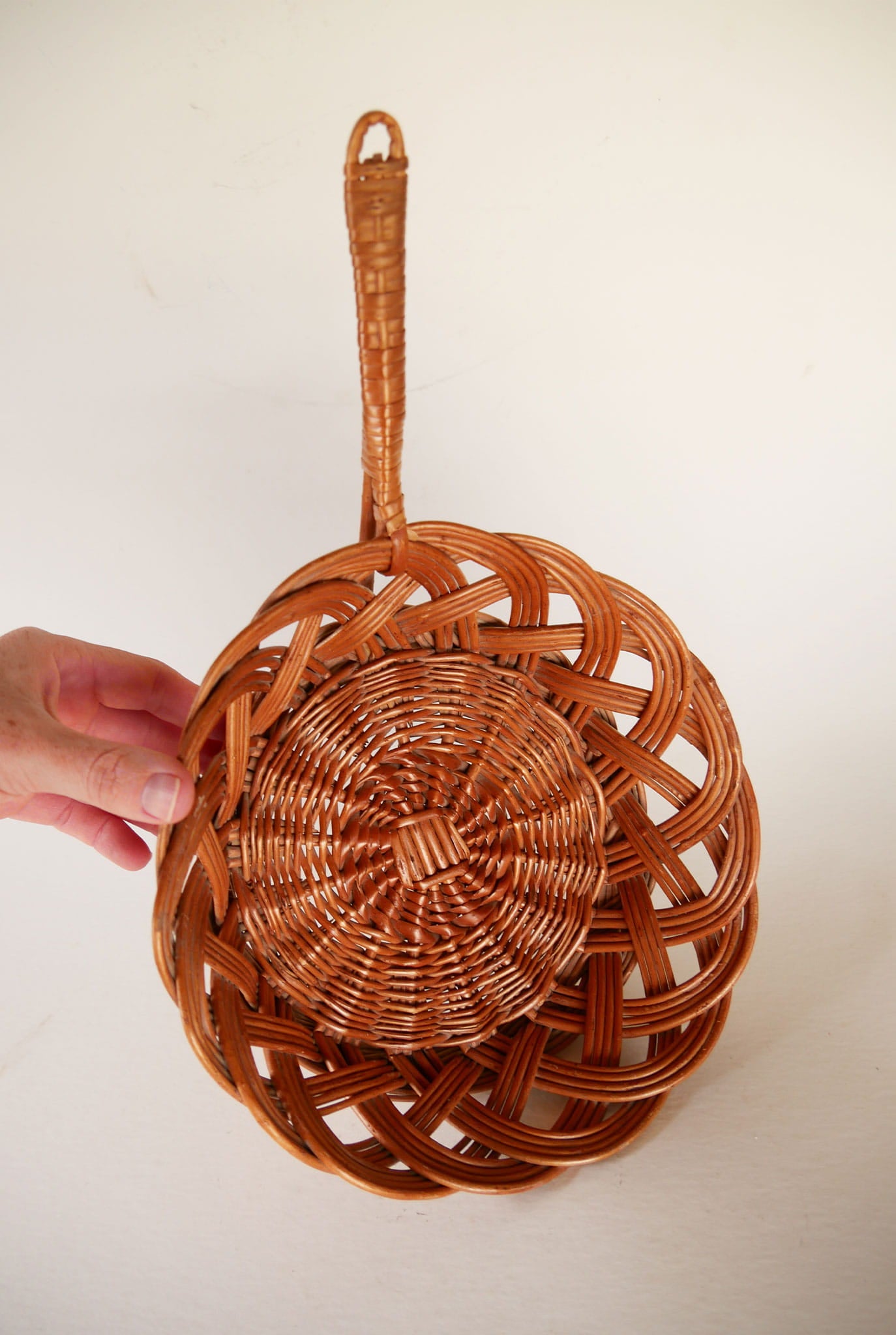 Vintage Wicker Basket with Long Handle, Vintage Rattan Basket, VIntage Handled Basket, VIntage Boho Basket Wall, Vintage Wicker Pan Basket, VIntage Boho Basket Wall, Vintage Basket Gallery Wall, Vintage Farmhouse Basket