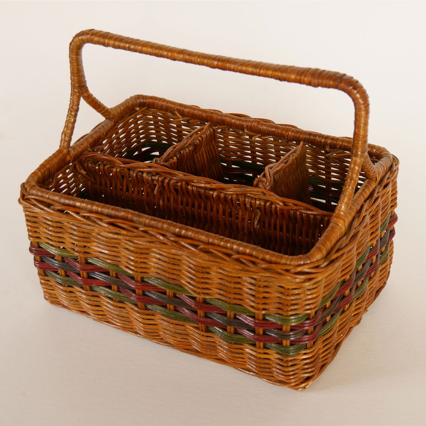 Vintage Dark Rattan Wicker Utensil Caddy, Vintage Wicker Caddy, Vintage Utensil Caddy, Vintage Wicker Utensil Holder, Vintage Wicker Decor, Vintage Home Decor