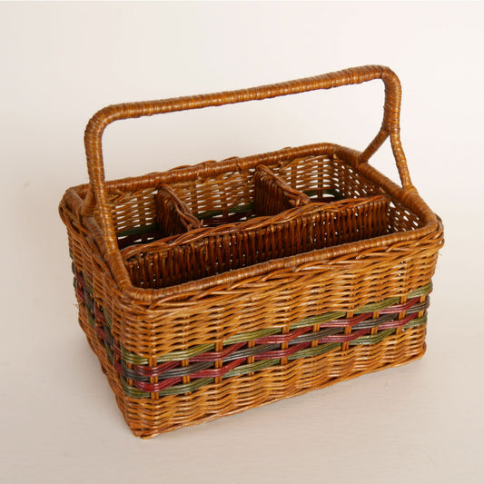 Vintage Dark Rattan Wicker Utensil Caddy, Vintage Wicker Caddy, Vintage Utensil Caddy, Vintage Wicker Utensil Holder, Vintage Wicker Decor, Vintage Home Decor