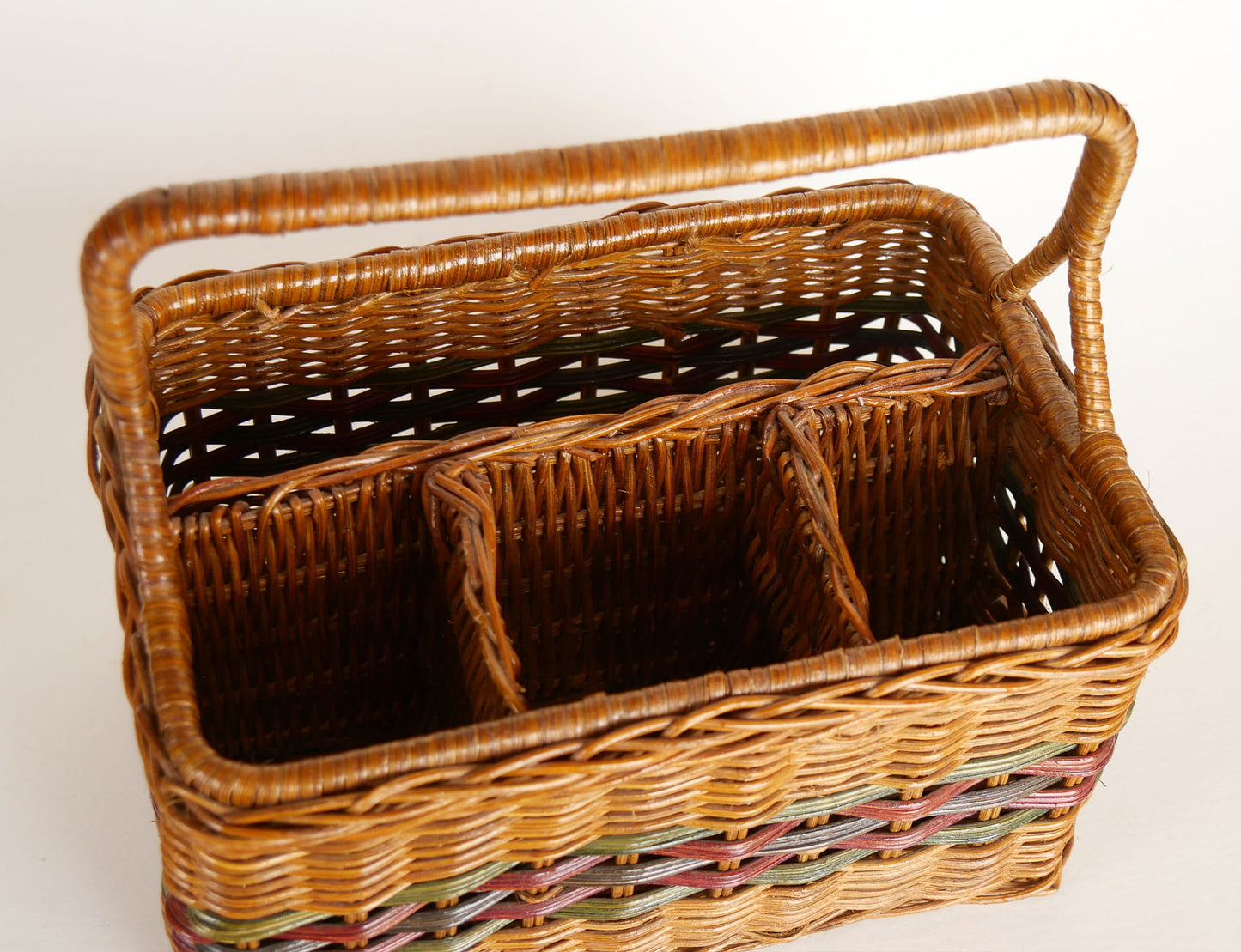 Vintage Dark Rattan Wicker Utensil Caddy, Vintage Wicker Caddy, Vintage Utensil Caddy, Vintage Wicker Utensil Holder, Vintage Wicker Decor, Vintage Home Decor