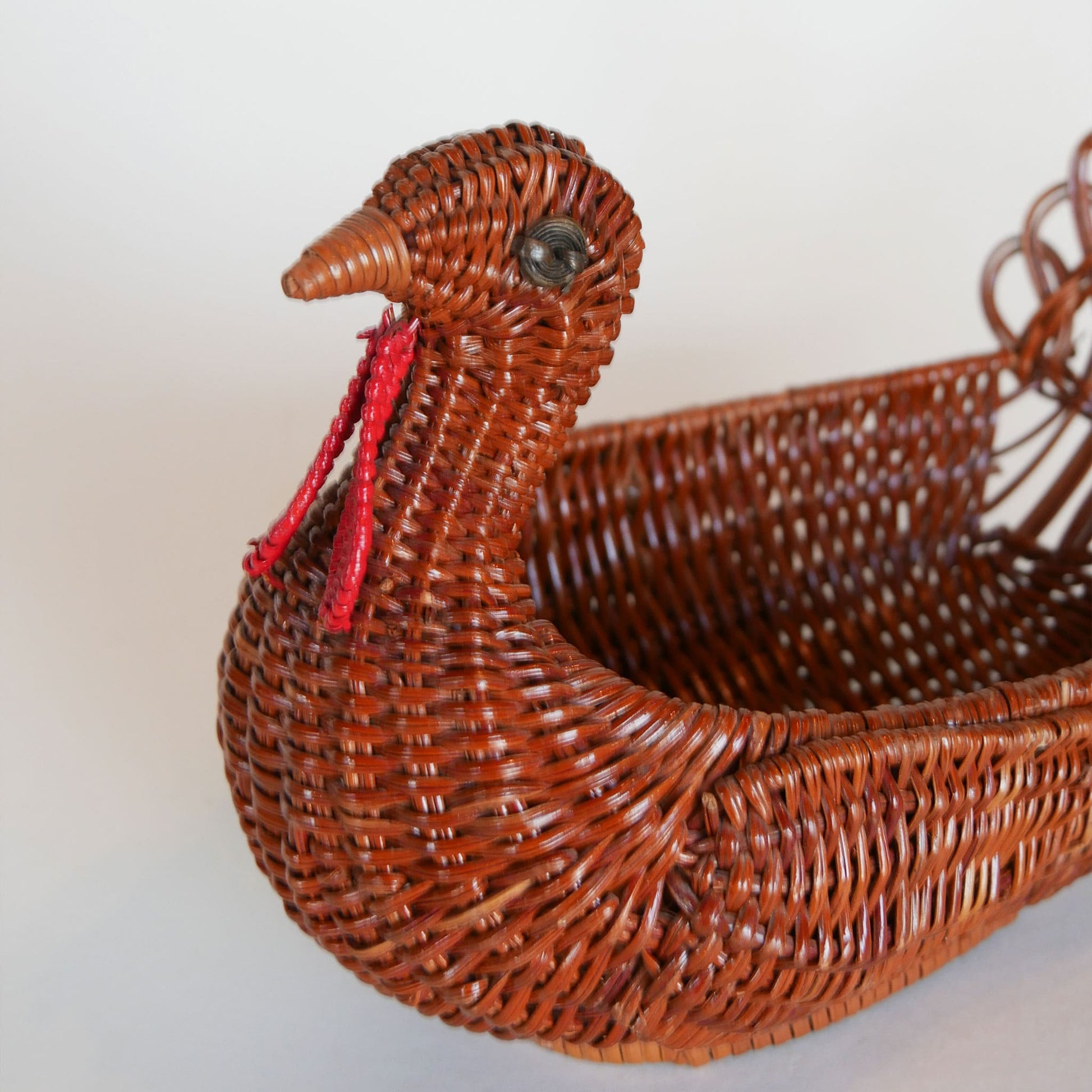 Vintage Rattan Wicker Turkey Basket, Turkey Shaped Basket