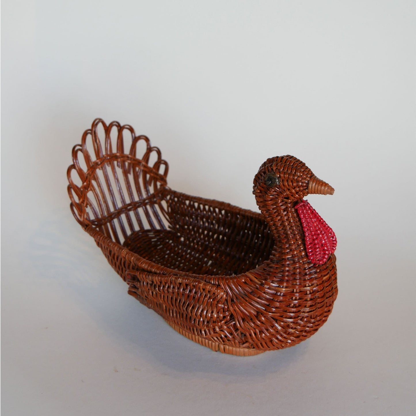 Vintage Rattan Wicker Turkey Basket, Turkey Shaped Basket