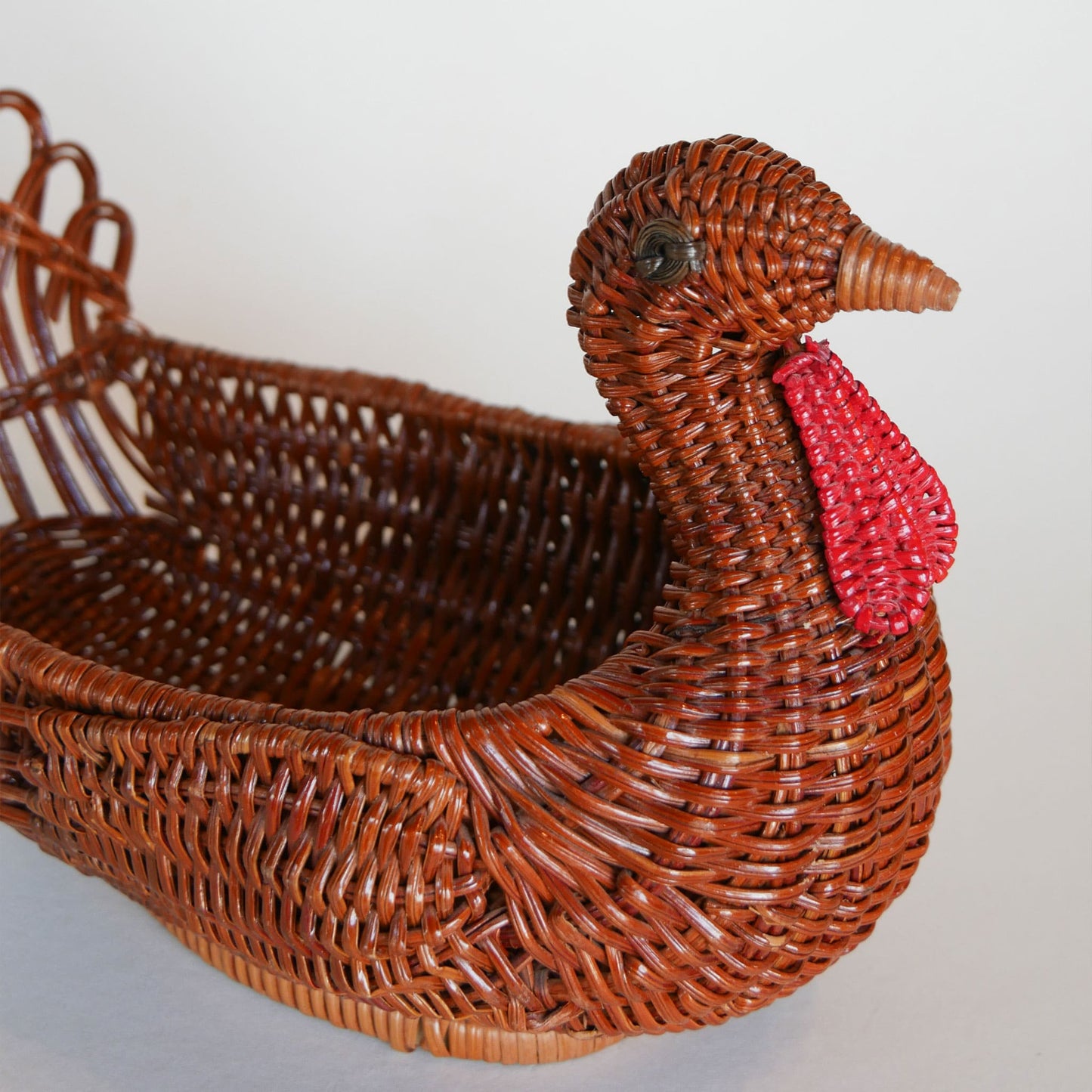 Vintage Rattan Wicker Turkey Basket, Turkey Shaped Basket