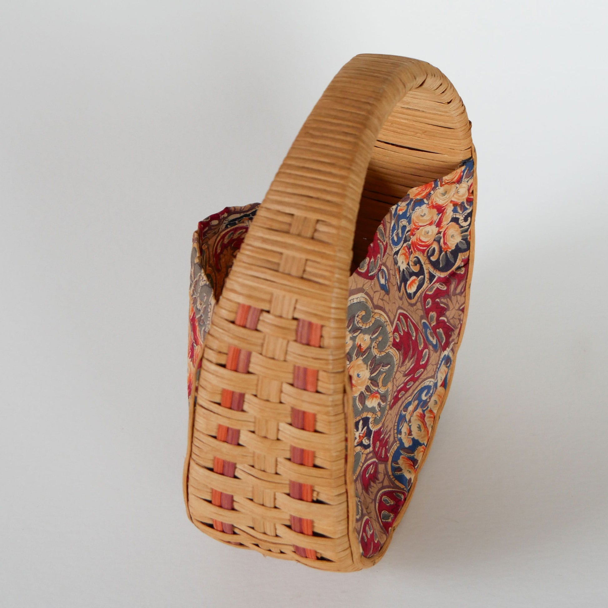 Vintage Wicker and Fabric Handbag, Vintage Wicker Purse, Vintage Fabric Handbag, Wicker Rattan Bag, Vintage Wicker Bag, Vintage Home Decor