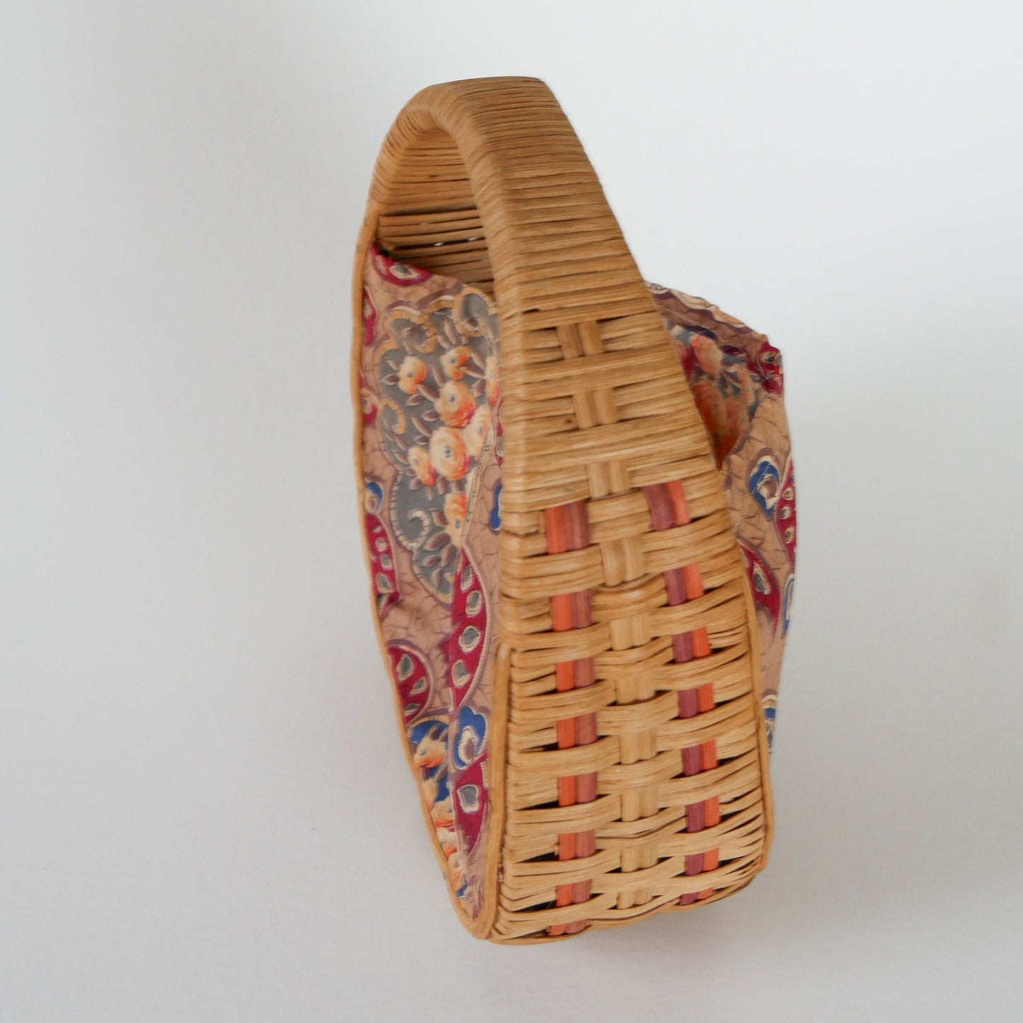 Vintage Wicker and Fabric Handbag, Vintage Wicker Purse, Vintage Fabric Handbag, Wicker Rattan Bag, Vintage Wicker Bag, Vintage Home Decor