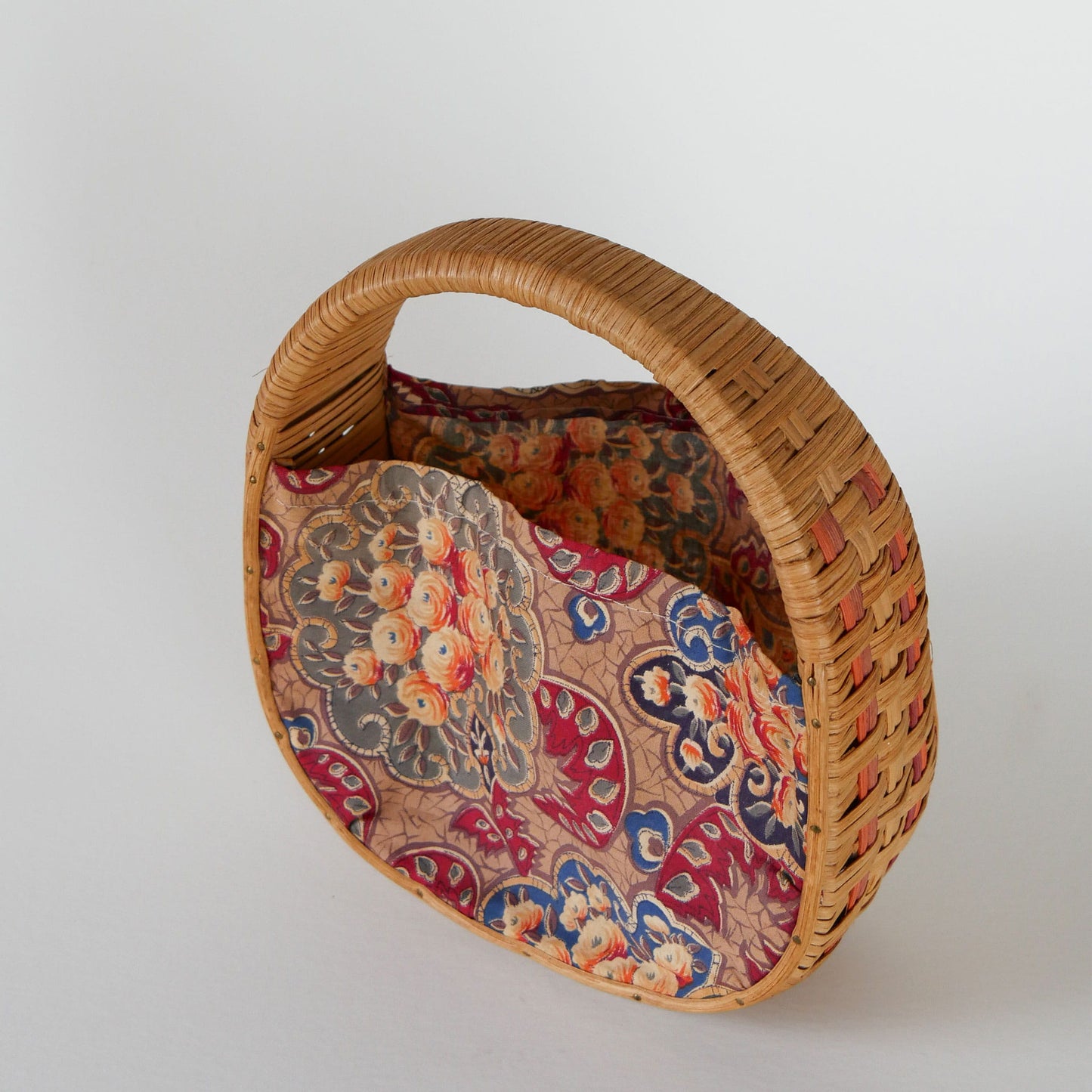 Vintage Wicker and Fabric Handbag, Vintage Wicker Purse, Vintage Fabric Handbag, Wicker Rattan Bag, Vintage Wicker Bag, Vintage Home Decor