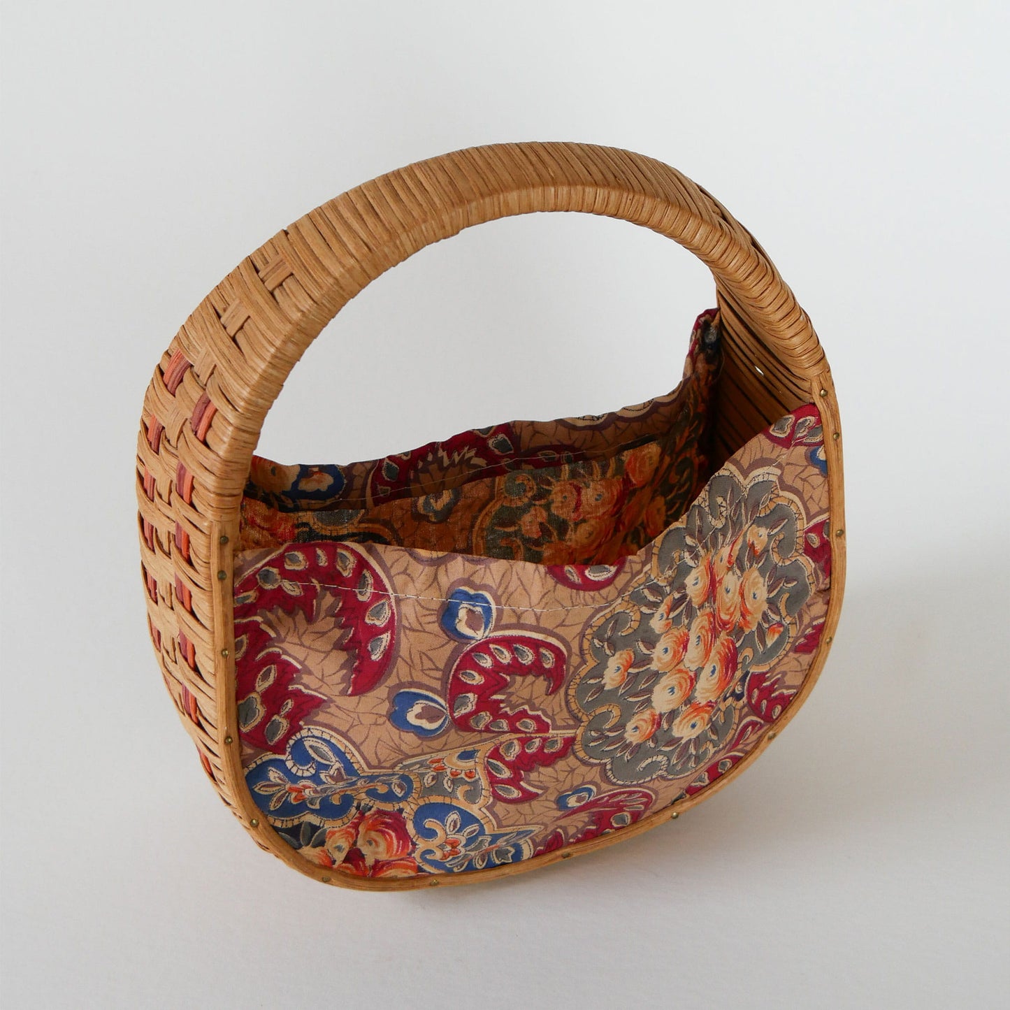 Vintage Wicker and Fabric Handbag, Vintage Wicker Purse, Vintage Fabric Handbag, Wicker Rattan Bag, Vintage Wicker Bag, Vintage Home Decor