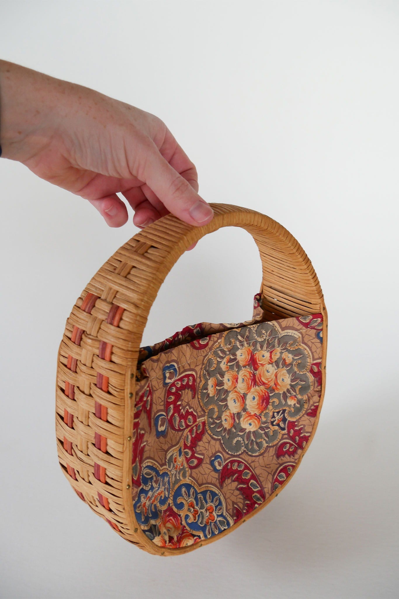 Vintage Wicker and Fabric Handbag, Vintage Wicker Purse, Vintage Fabric Handbag, Wicker Rattan Bag, Vintage Wicker Bag, Vintage Home Decor