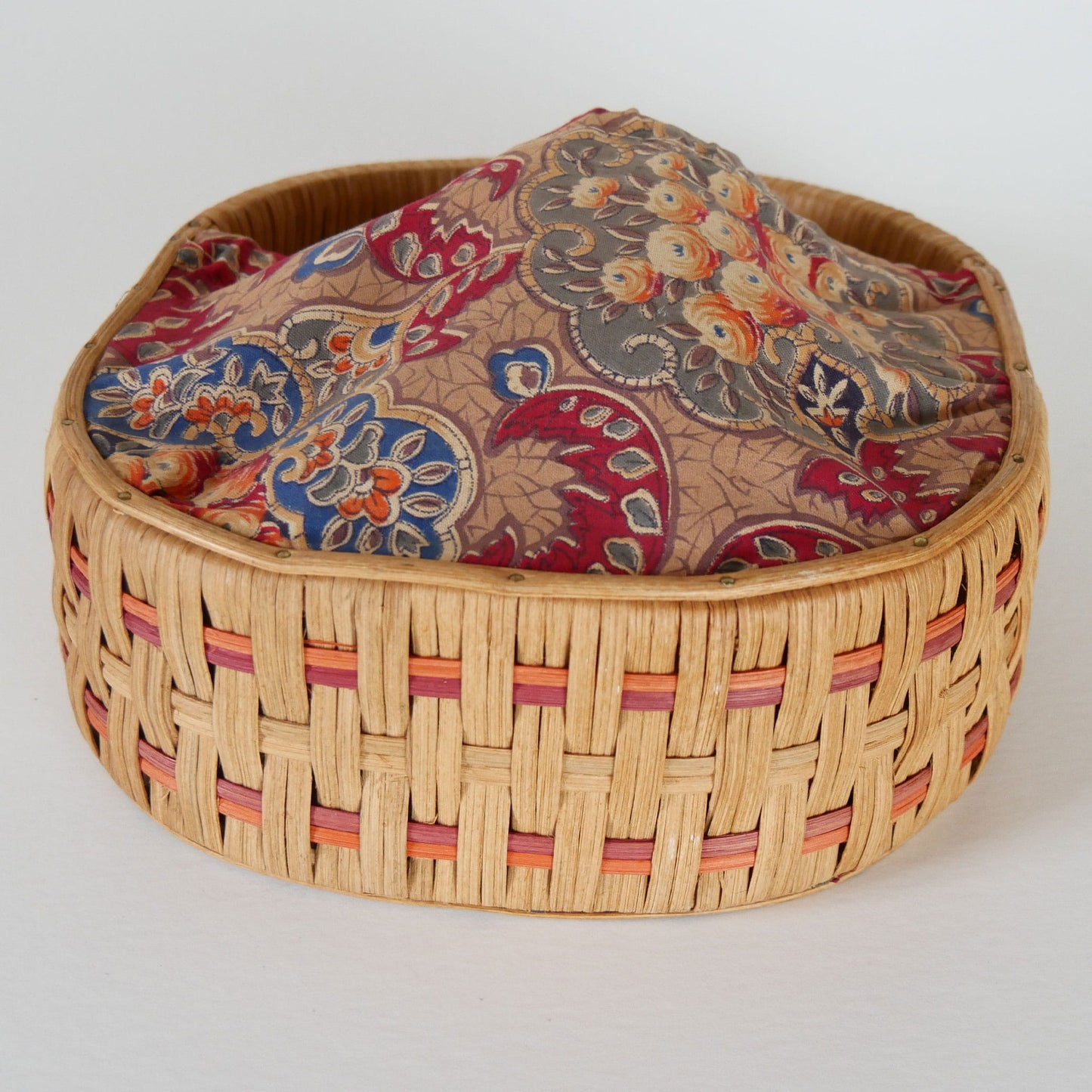 Vintage Wicker and Fabric Handbag, Vintage Wicker Purse, Vintage Fabric Handbag, Wicker Rattan Bag, Vintage Wicker Bag, Vintage Home Decor