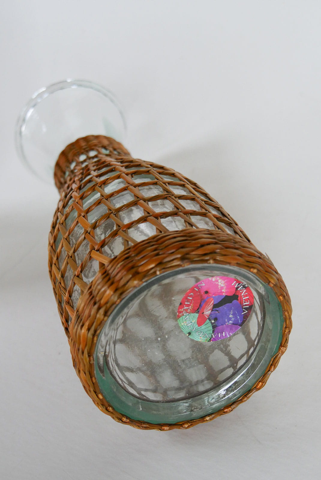 Vintage Wicker Wrapped Carafe, Vintage Demijohn, Vintage Wicker Demijohn, Vintage Wicker Vase, Vintage Rattan Wicker Vase, Primitive Wicker Vase