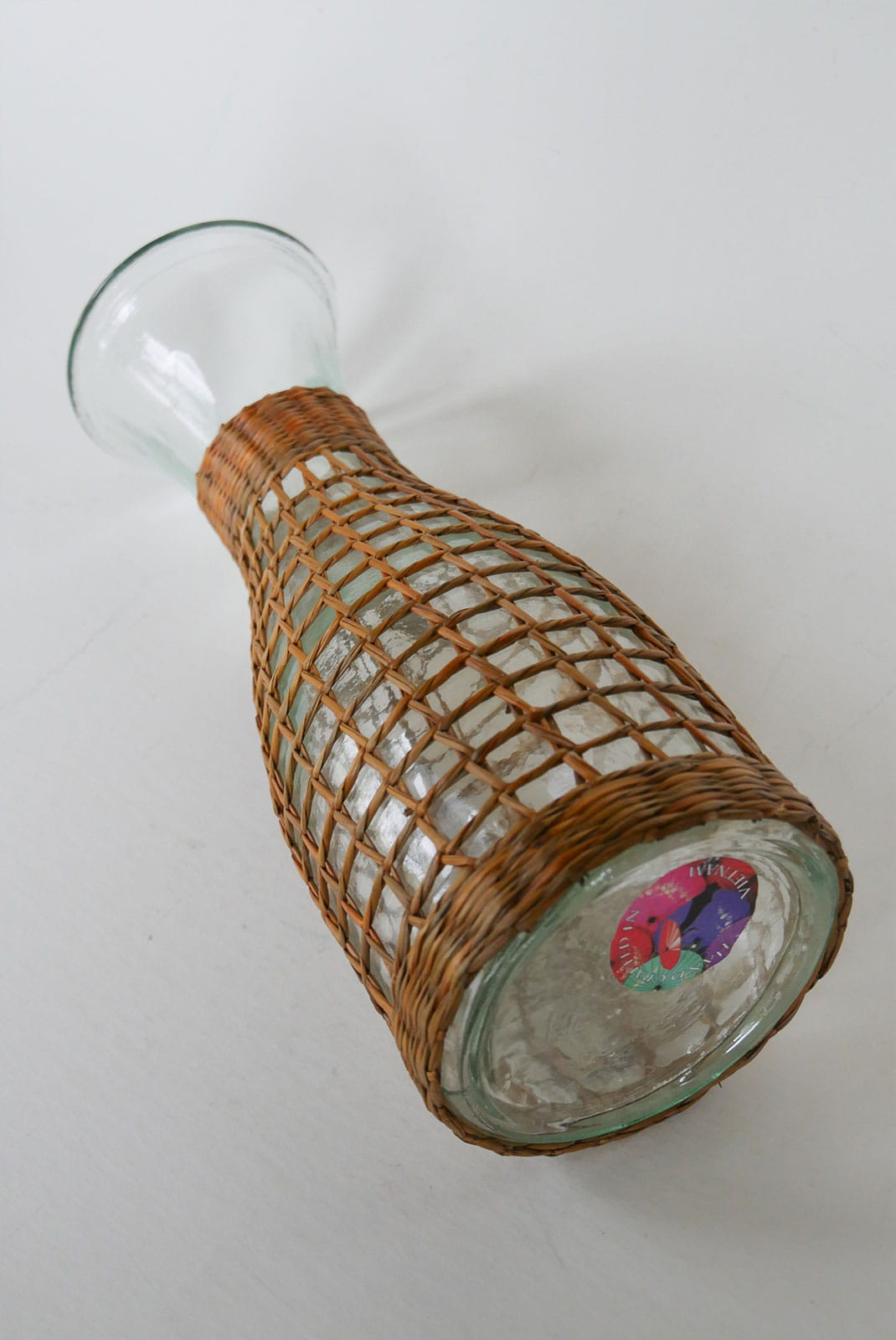 Vintage Wicker Wrapped Carafe, Vintage Demijohn, Vintage Wicker Demijohn, Vintage Wicker Vase, Vintage Rattan Wicker Vase, Primitive Wicker Vase