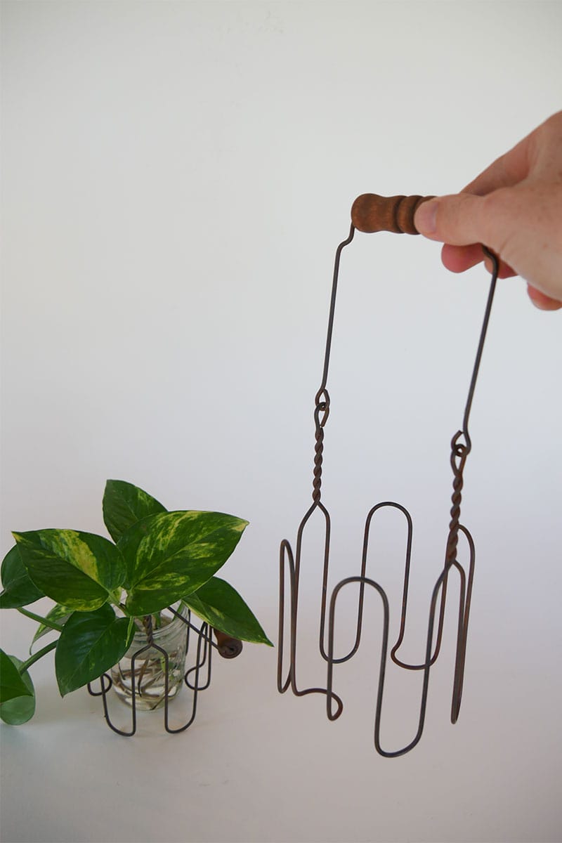 Vintage Wire Jar Holder with Wood Handle, Each Sold Separately