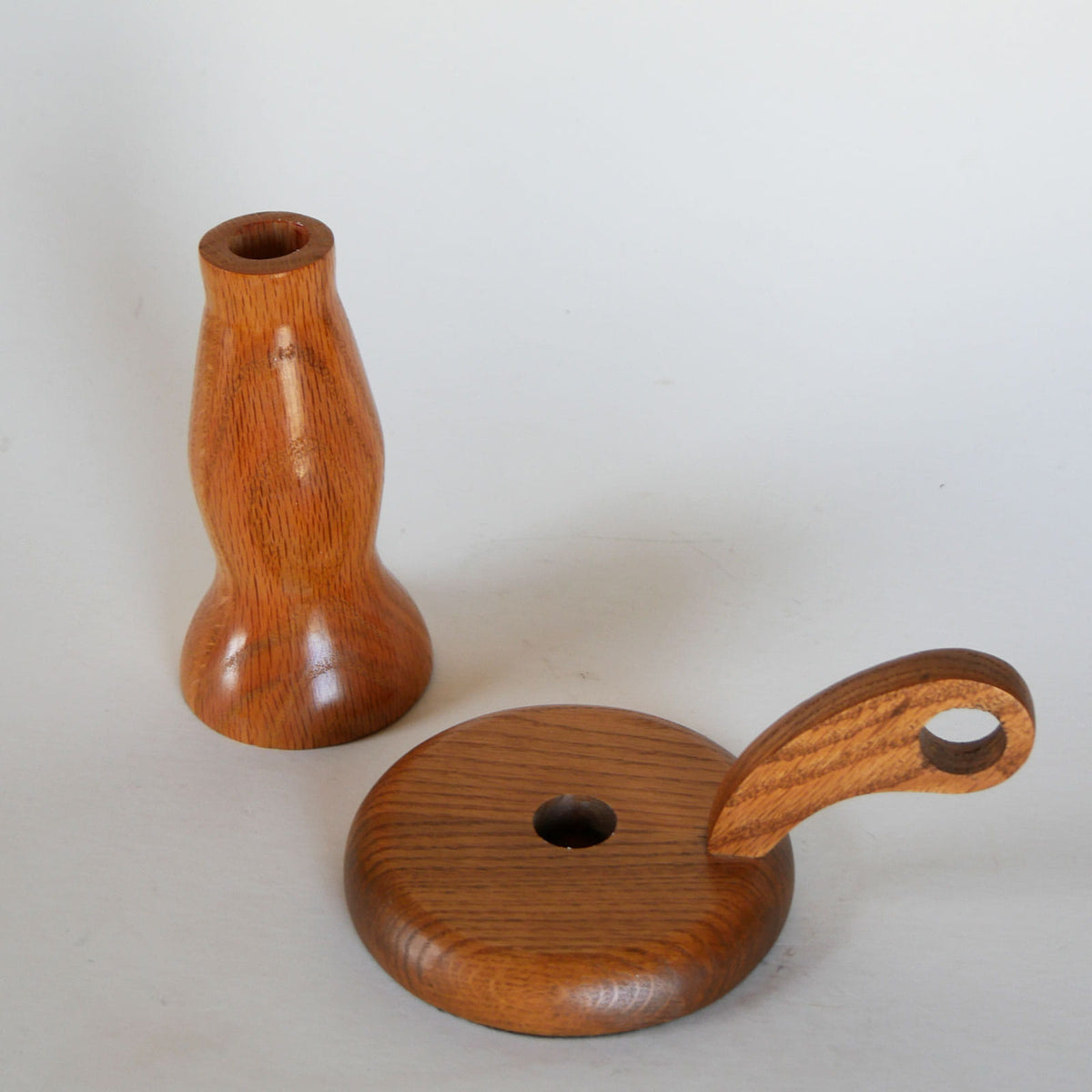 Vintage Wooden Candlestick Holders, Oak Wood Candleholder, Vintage Wood Candlestick Holder, Wood Chamber Candlestick Holder, Cottagecore Candleholder