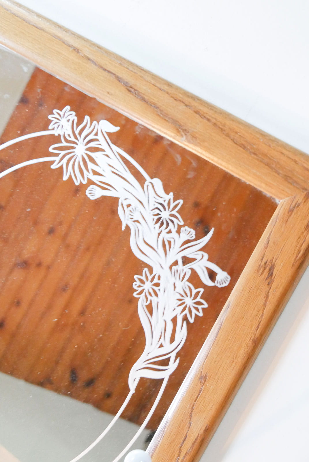 Vintage Floral Etched Mirror with Hooks, Cottagecore Mirror, Farmhouse Mirror, Vintage Entryway Mirror, Vintage Mirror and Hooks