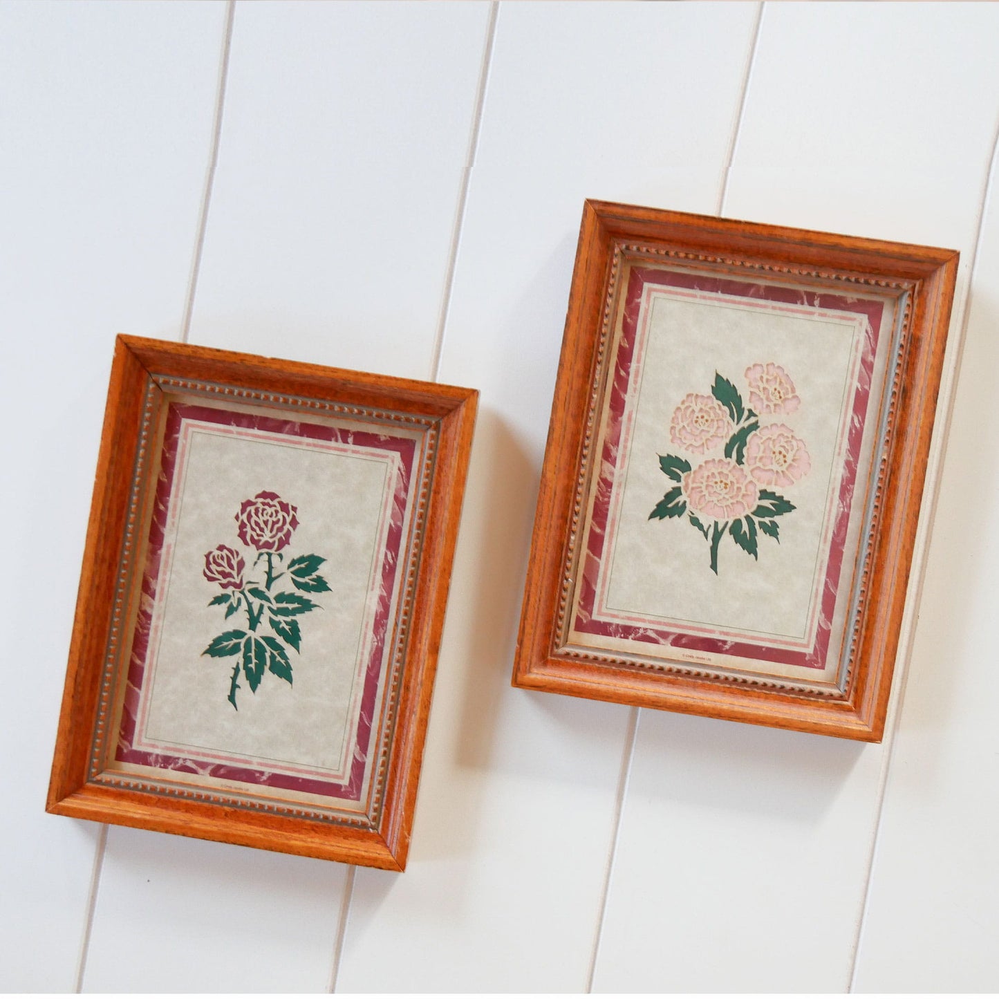 Vintage Framed Pink and Red Rose Cutout Prints, Cottagecore Floral Prints, Vintage Cottage Rose Prints, Vintage Cottagecore wall Decor