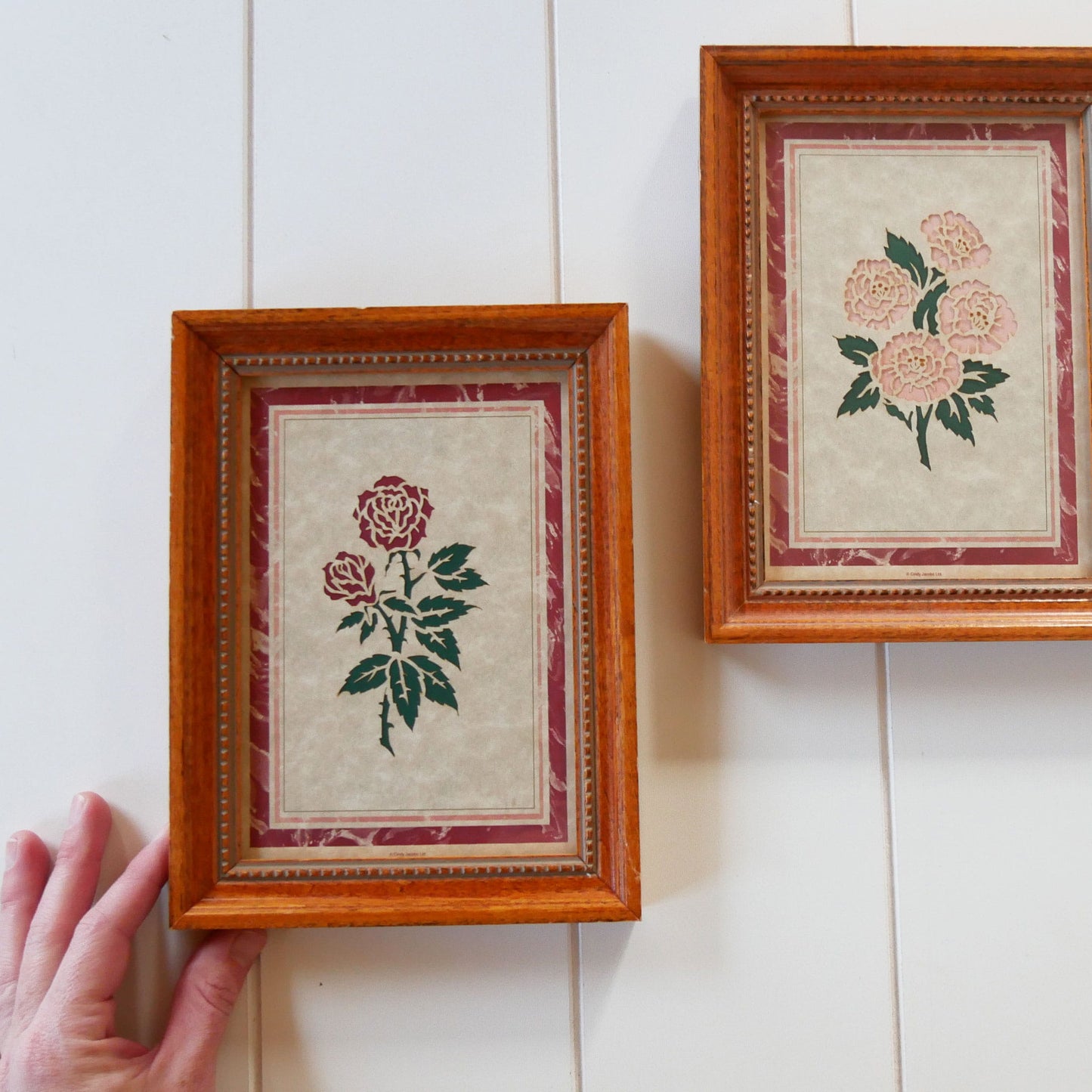 Vintage Framed Pink and Red Rose Cutout Prints, Cottagecore Floral Prints, Vintage Cottage Rose Prints, Vintage Cottagecore wall Decor