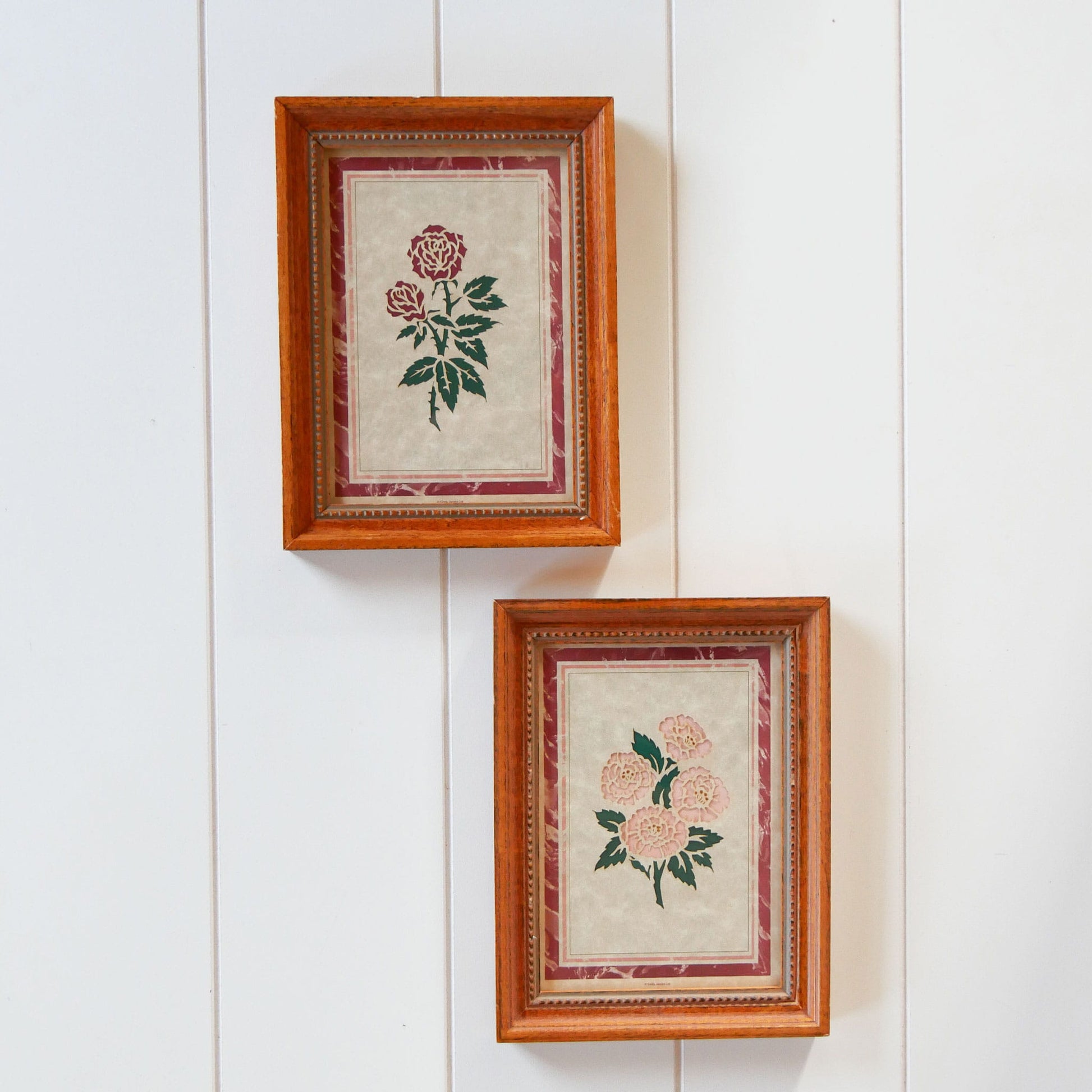Vintage Framed Pink and Red Rose Cutout Prints, Cottagecore Floral Prints, Vintage Cottage Rose Prints, Vintage Cottagecore wall Decor