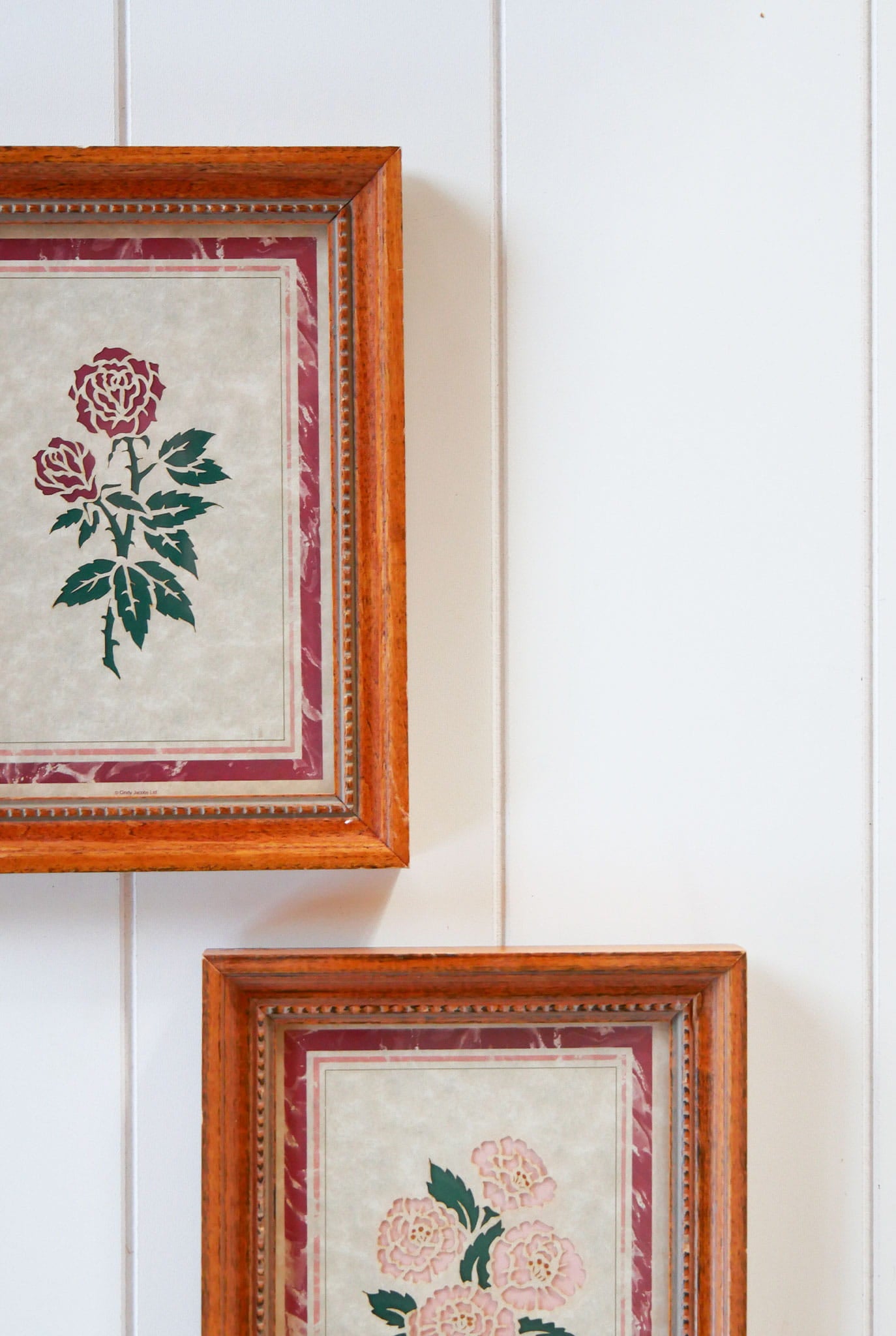 Vintage Framed Pink and Red Rose Cutout Prints, Cottagecore Floral Prints, Vintage Cottage Rose Prints, Vintage Cottagecore wall Decor