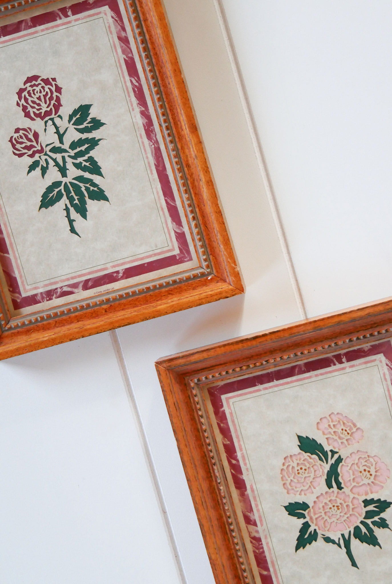 Vintage Framed Pink and Red Rose Cutout Prints, Cottagecore Floral Prints, Vintage Cottage Rose Prints, Vintage Cottagecore wall Decor