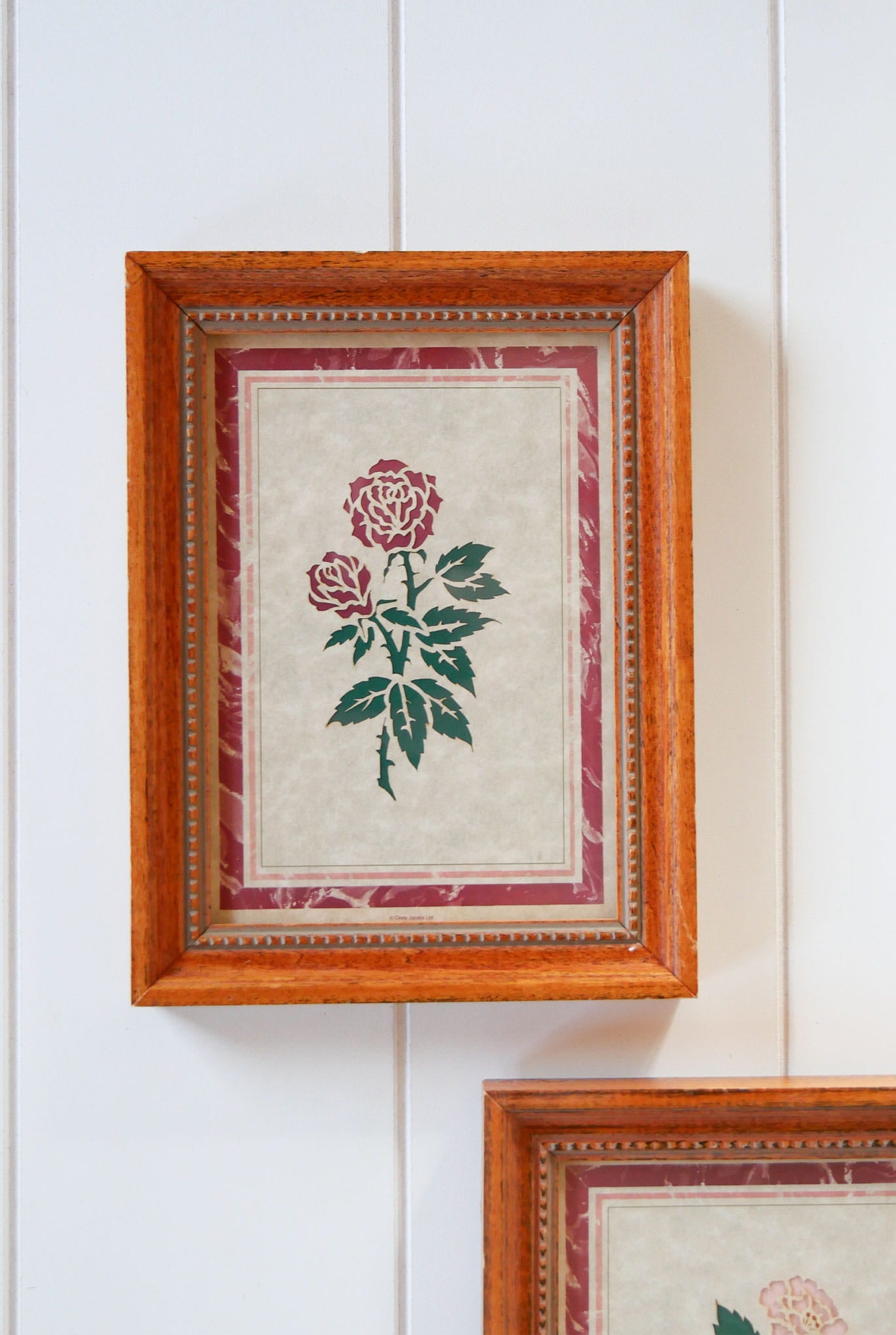 Vintage Framed Pink and Red Rose Cutout Prints, Cottagecore Floral Prints, Vintage Cottage Rose Prints, Vintage Cottagecore wall Decor