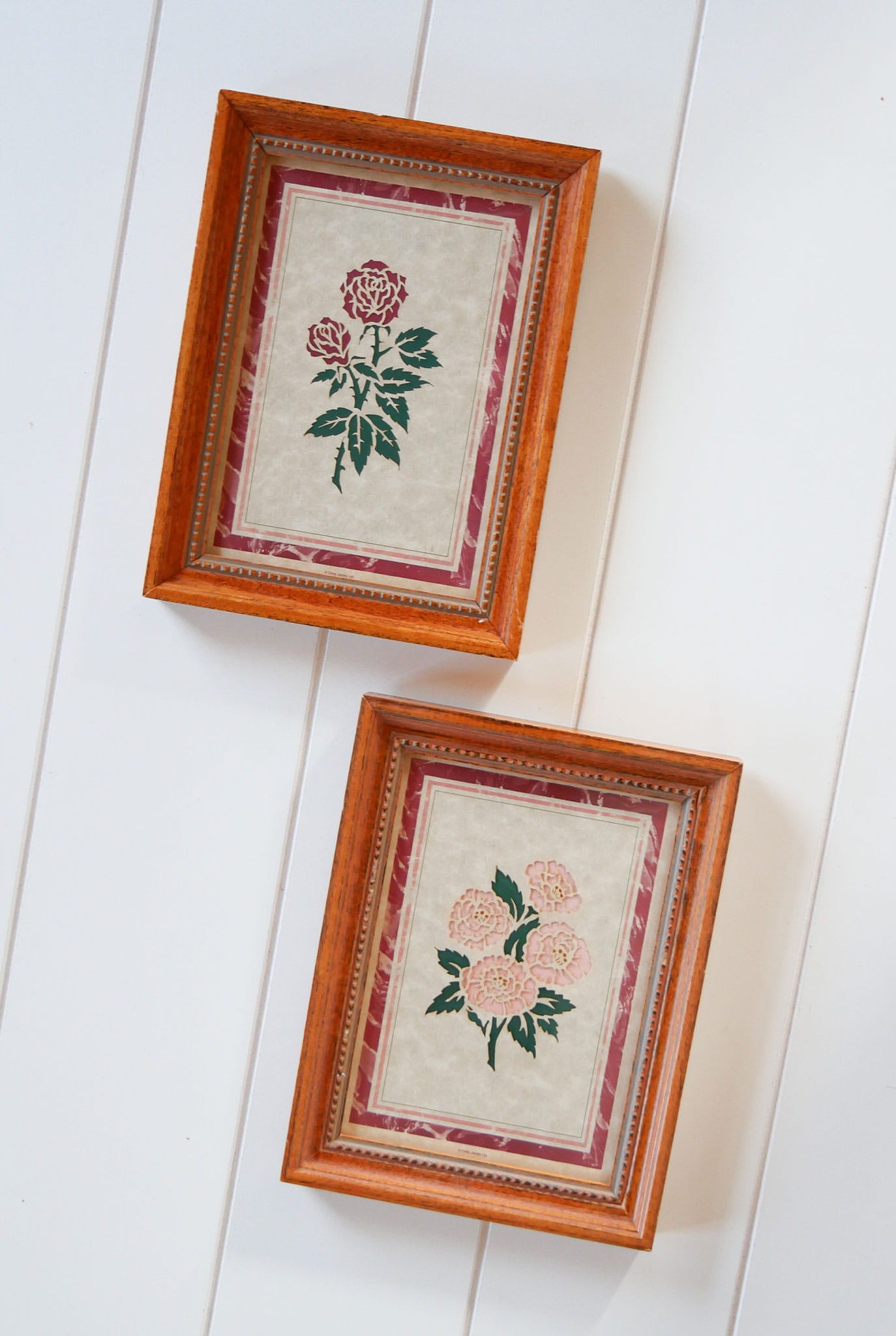 Vintage Framed Pink and Red Rose Cutout Prints, Cottagecore Floral Prints, Vintage Cottage Rose Prints, Vintage Cottagecore wall Decor