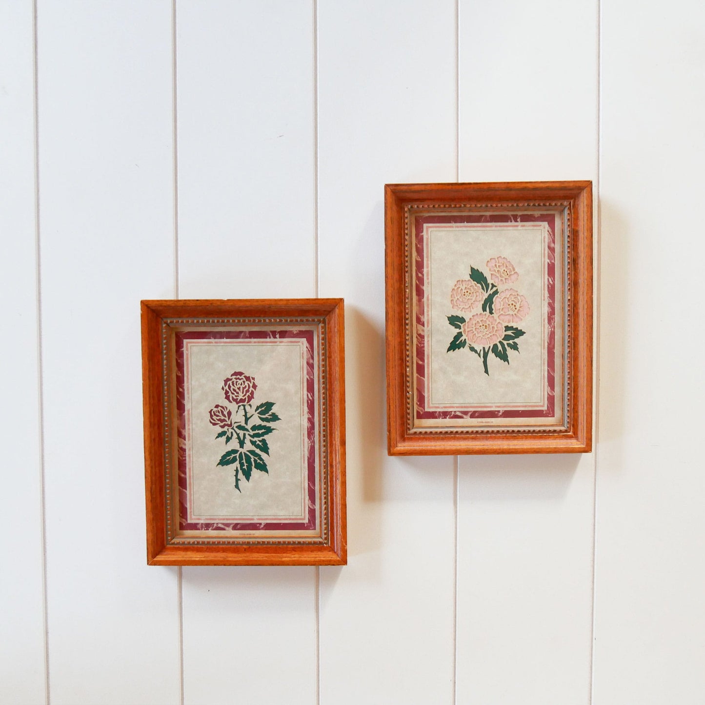 Vintage Framed Pink and Red Rose Cutout Prints, Cottagecore Floral Prints, Vintage Cottage Rose Prints, Vintage Cottagecore wall Decor