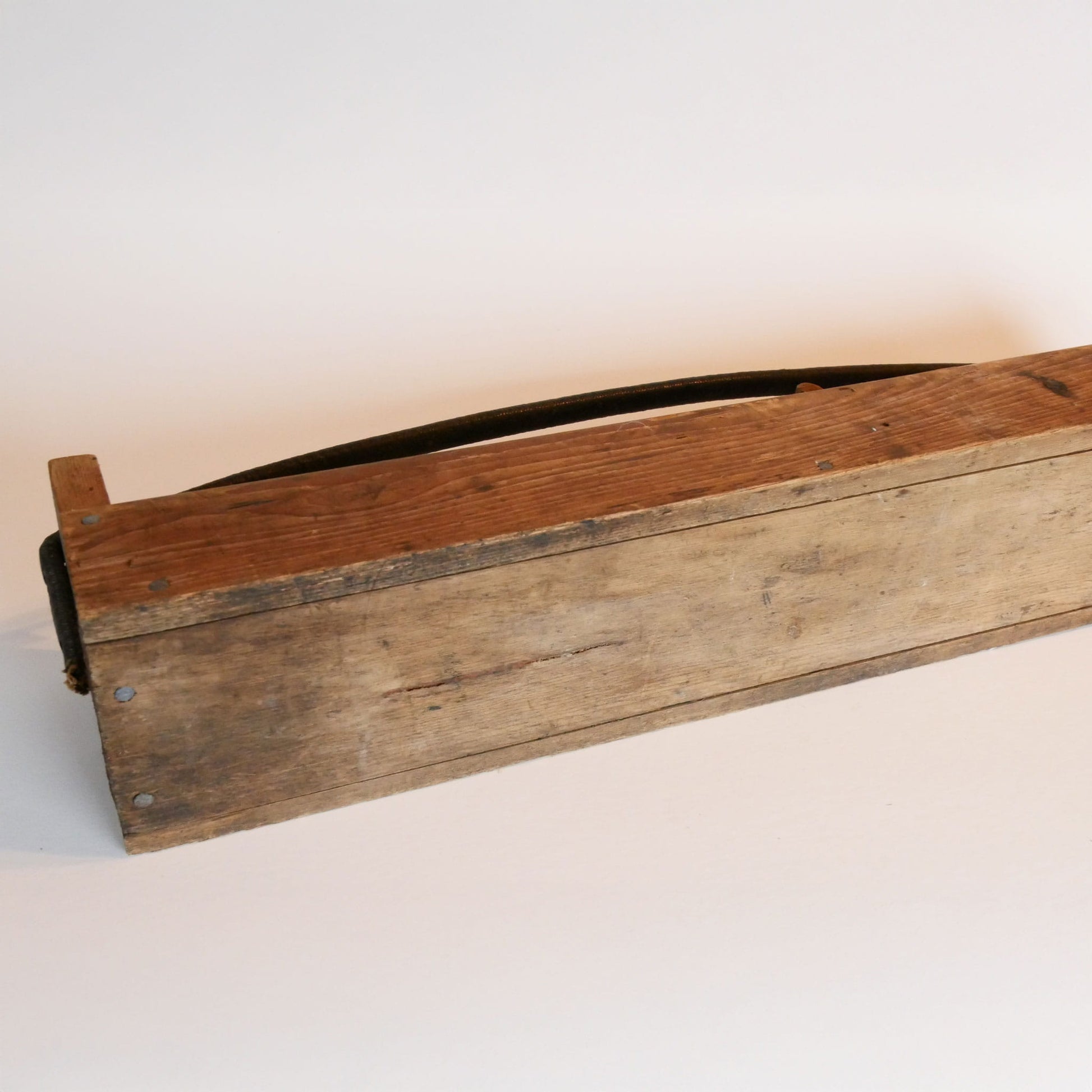 Vintage 23in Handmade Wooden Tool Box, Primitive Toolbox, Vintage Wood Toobl Box, Antique Tool Box, Vintage Wood Rustic Tool Box Leather Handle, VIntage Home Decor, Vintage Wood Table Centerpiece.