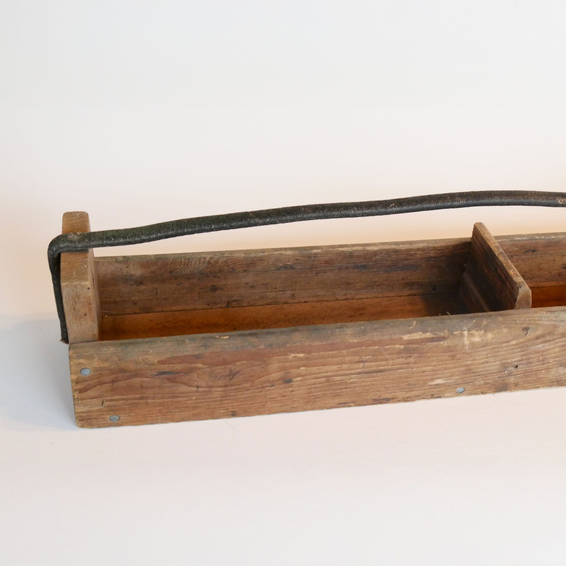 Vintage 23in Handmade Wooden Tool Box, Primitive Toolbox, Vintage Wood Toobl Box, Antique Tool Box, Vintage Wood Rustic Tool Box Leather Handle, VIntage Home Decor, Vintage Wood Table Centerpiece.