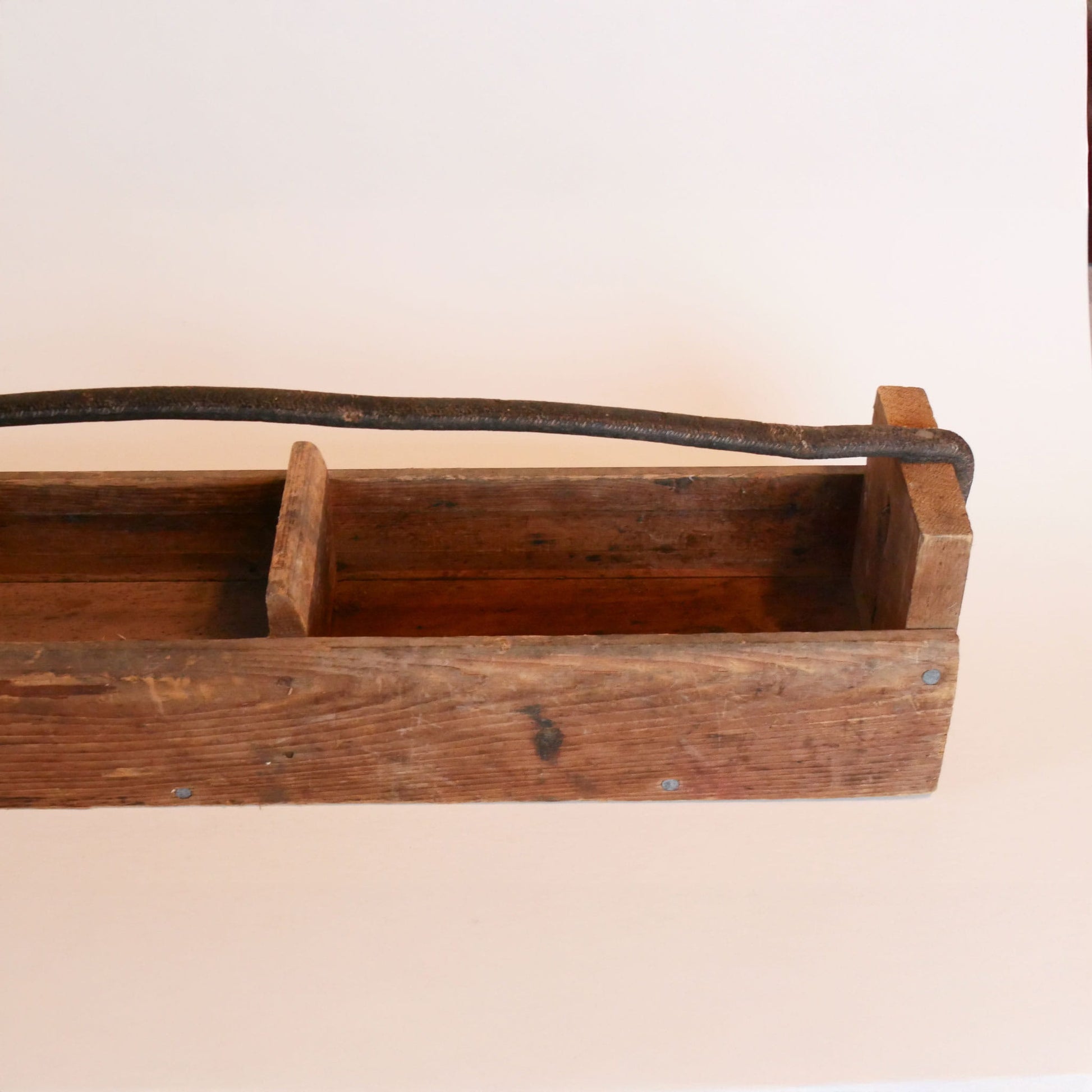 Vintage 23in Handmade Wooden Tool Box, Primitive Toolbox, Vintage Wood Toobl Box, Antique Tool Box, Vintage Wood Rustic Tool Box Leather Handle, VIntage Home Decor, Vintage Wood Table Centerpiece.