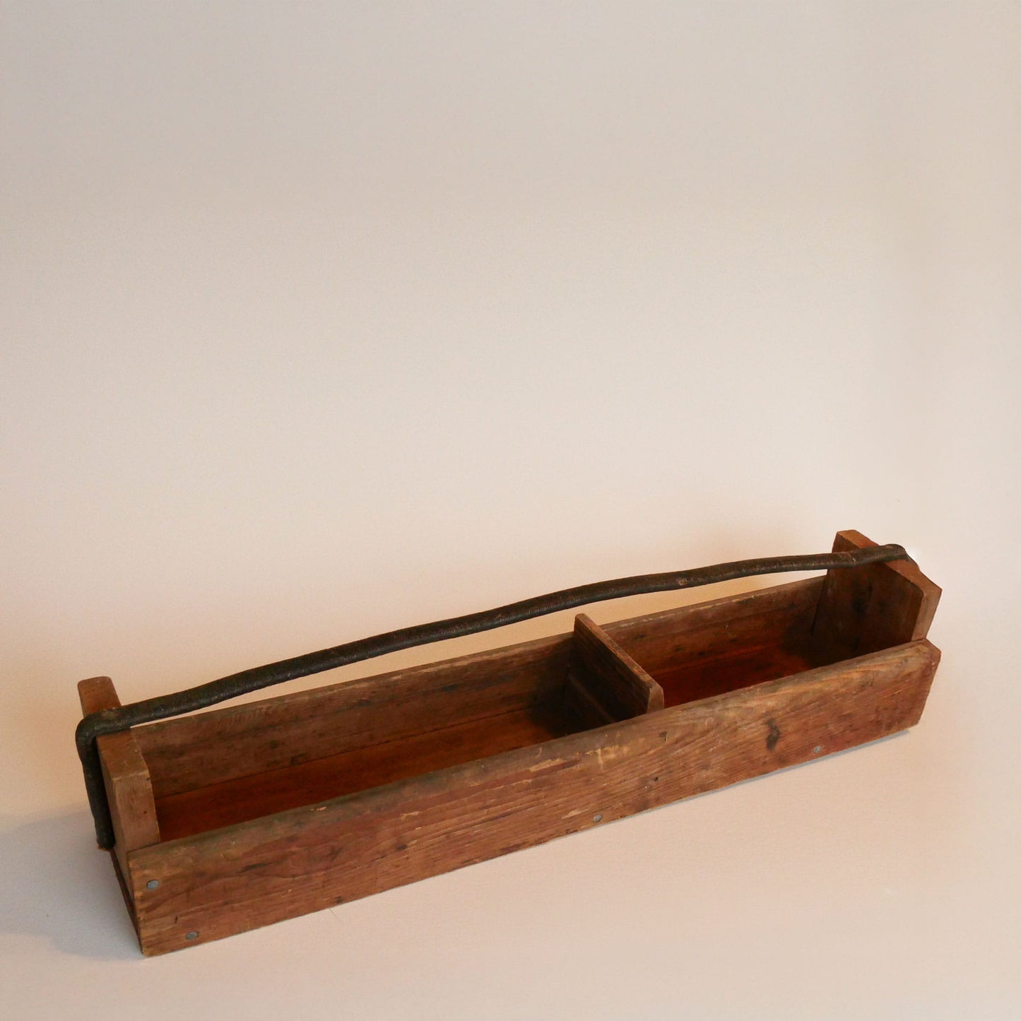 Vintage 23in Handmade Wooden Tool Box, Primitive Toolbox, Vintage Wood Toobl Box, Antique Tool Box, Vintage Wood Rustic Tool Box Leather Handle, VIntage Home Decor, Vintage Wood Table Centerpiece.