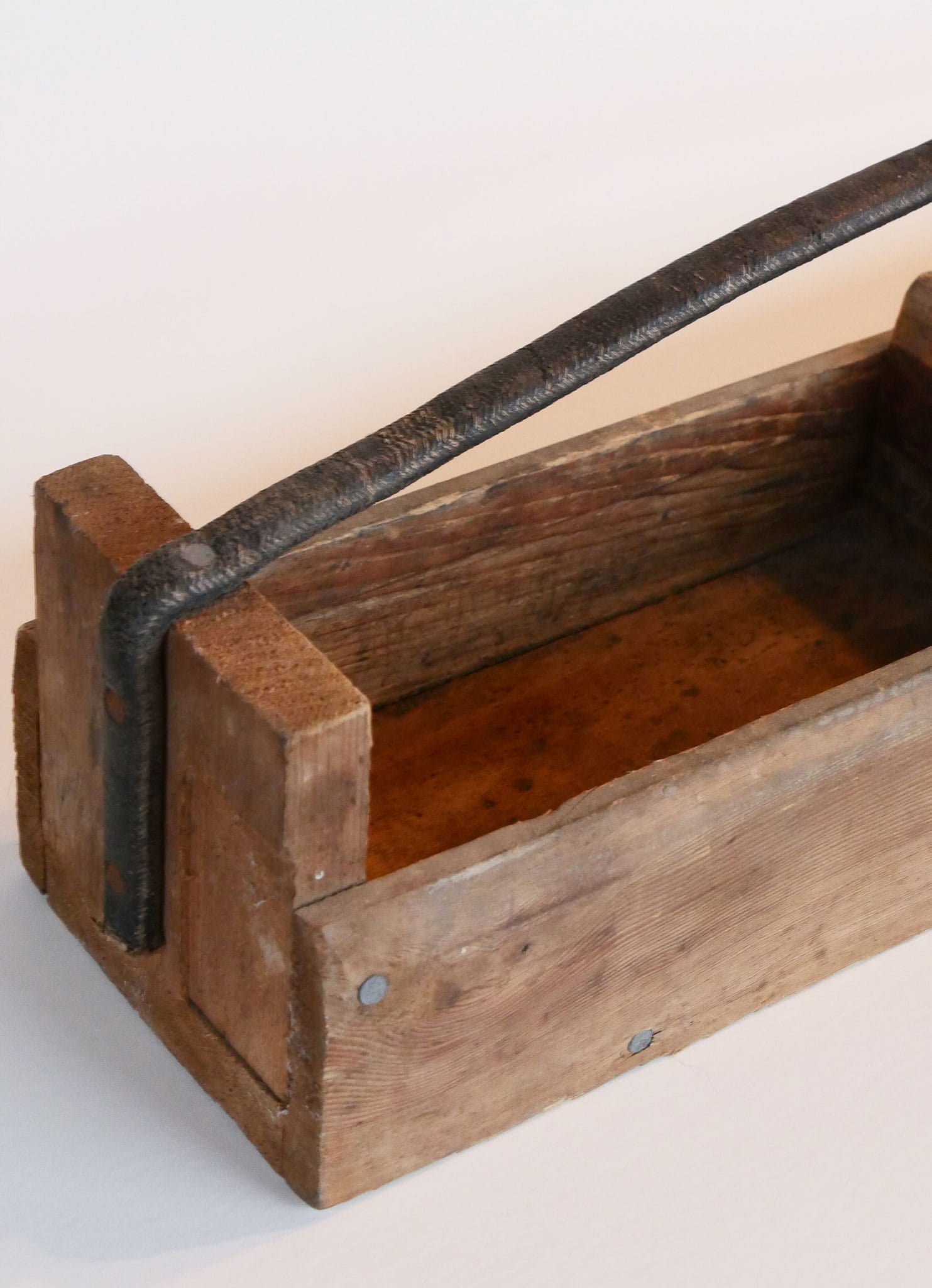 Vintage 23in Handmade Wooden Tool Box, Primitive Toolbox, Vintage Wood Toobl Box, Antique Tool Box, Vintage Wood Rustic Tool Box Leather Handle, VIntage Home Decor, Vintage Wood Table Centerpiece.